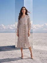 Mosaic Muse Off-White Midi Dress