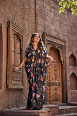Regal Black Printed Kaftan Dress with Embroidery