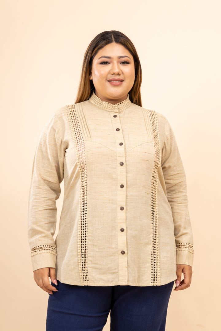 Buy Cotton Long Sleeve Beige Shirt for Women - Mamicha