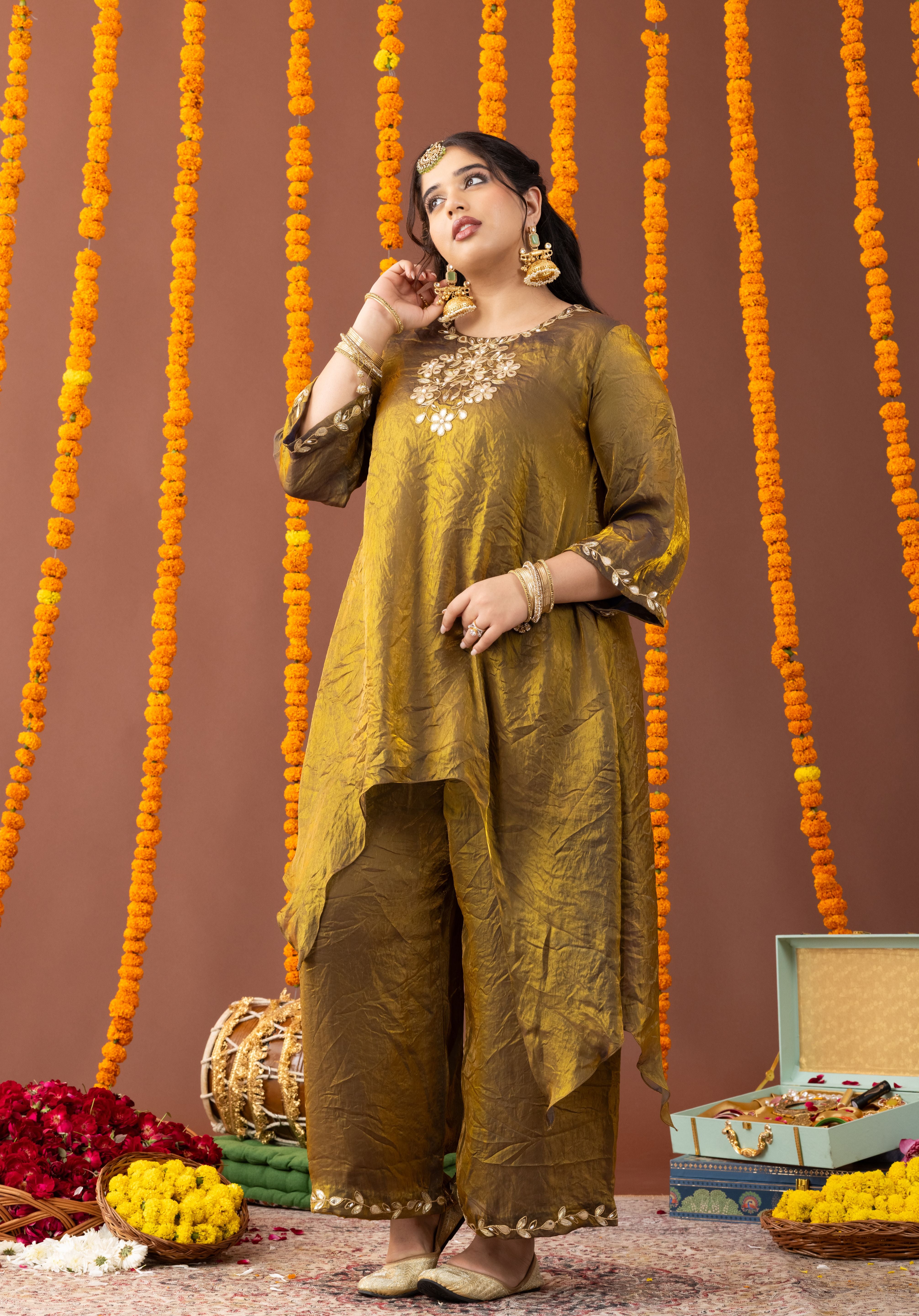 Crushed Golden Tilla-Work Kurta Co Ord Set