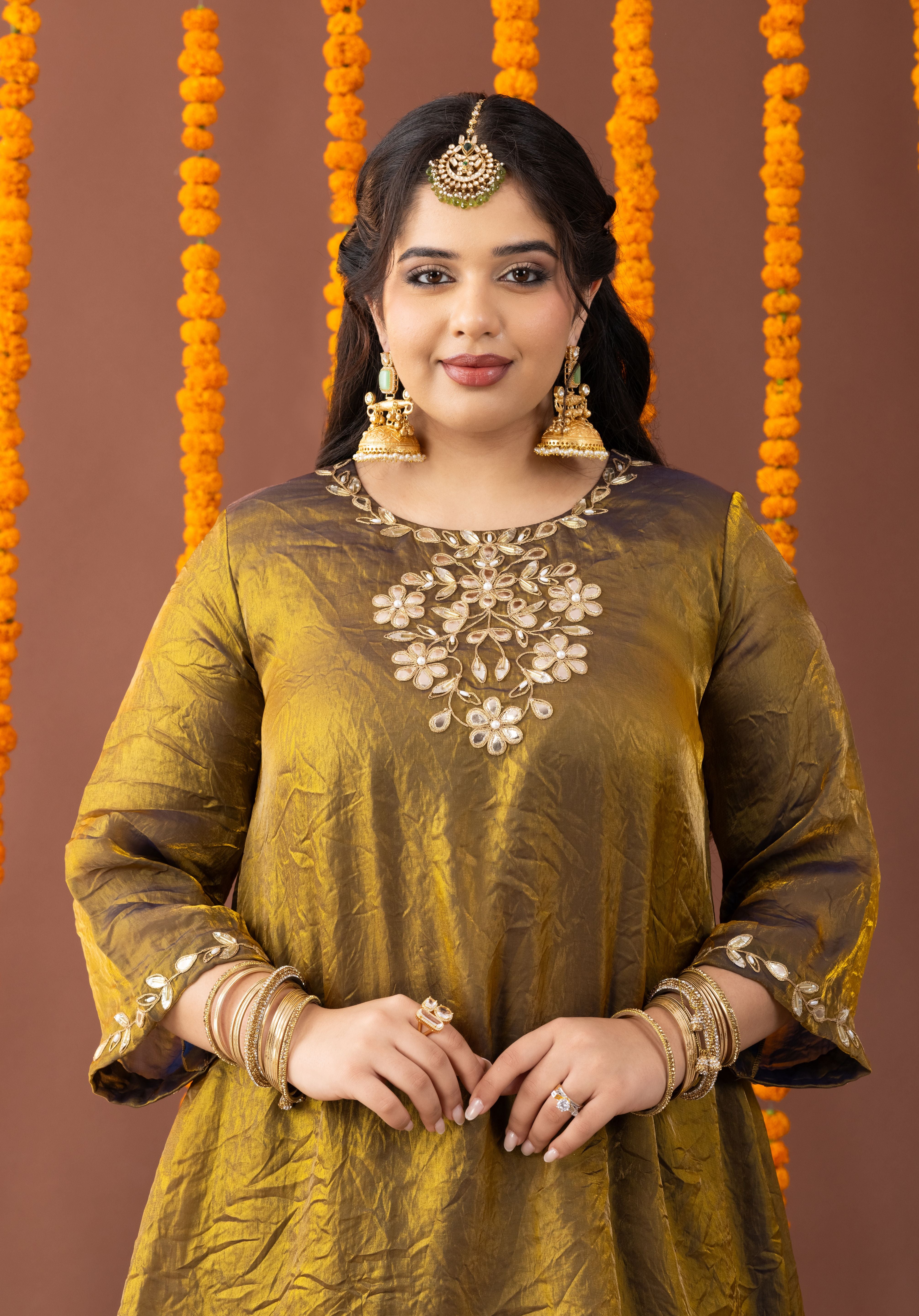 Crushed Golden Tilla-Work Kurta Co Ord Set