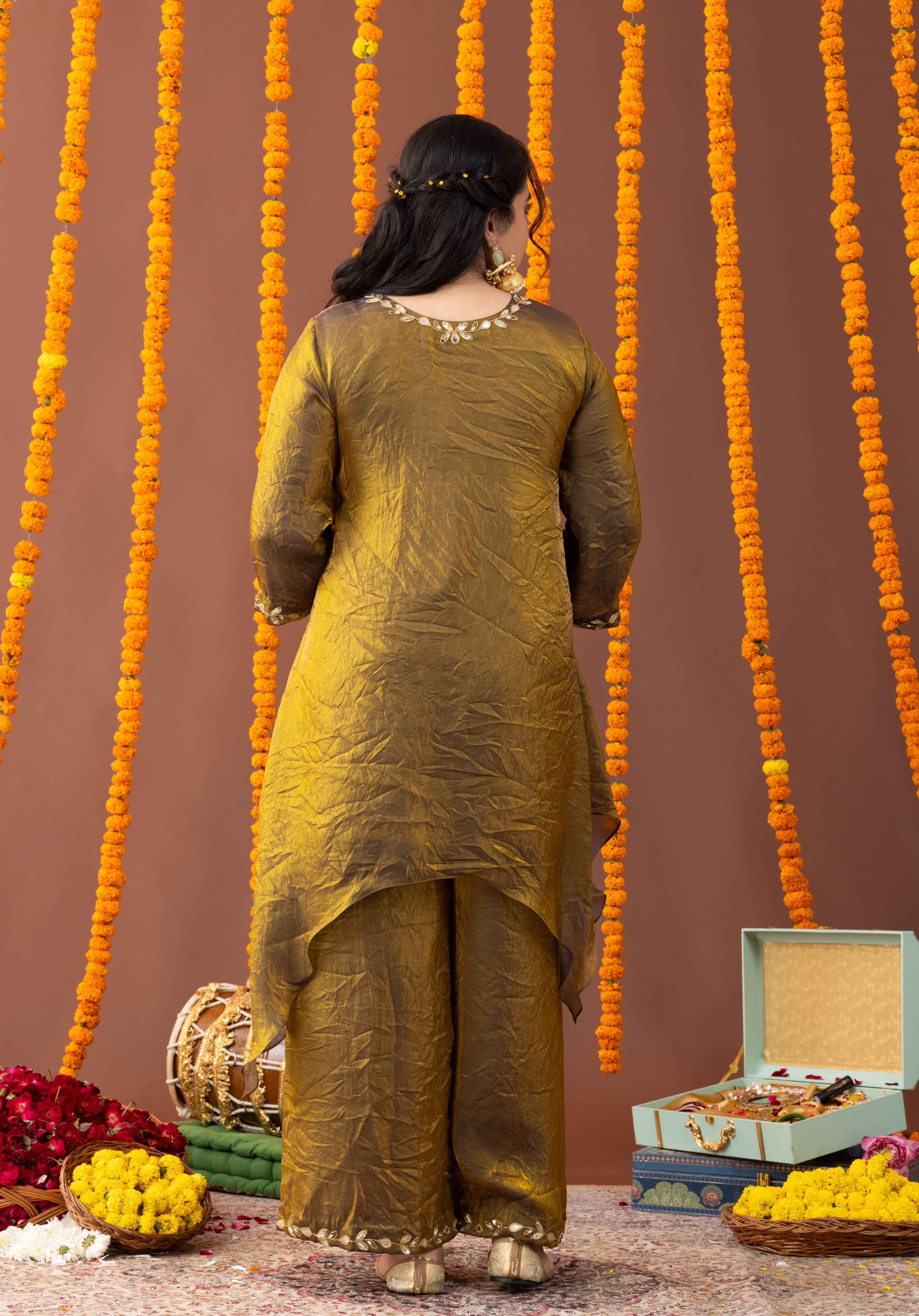 Crushed Golden Tilla-Work Kurta Co Ord Set
