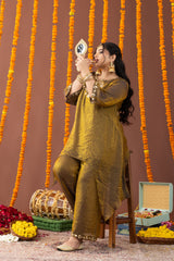 Crushed Golden Tilla-Work Kurta Co Ord Set