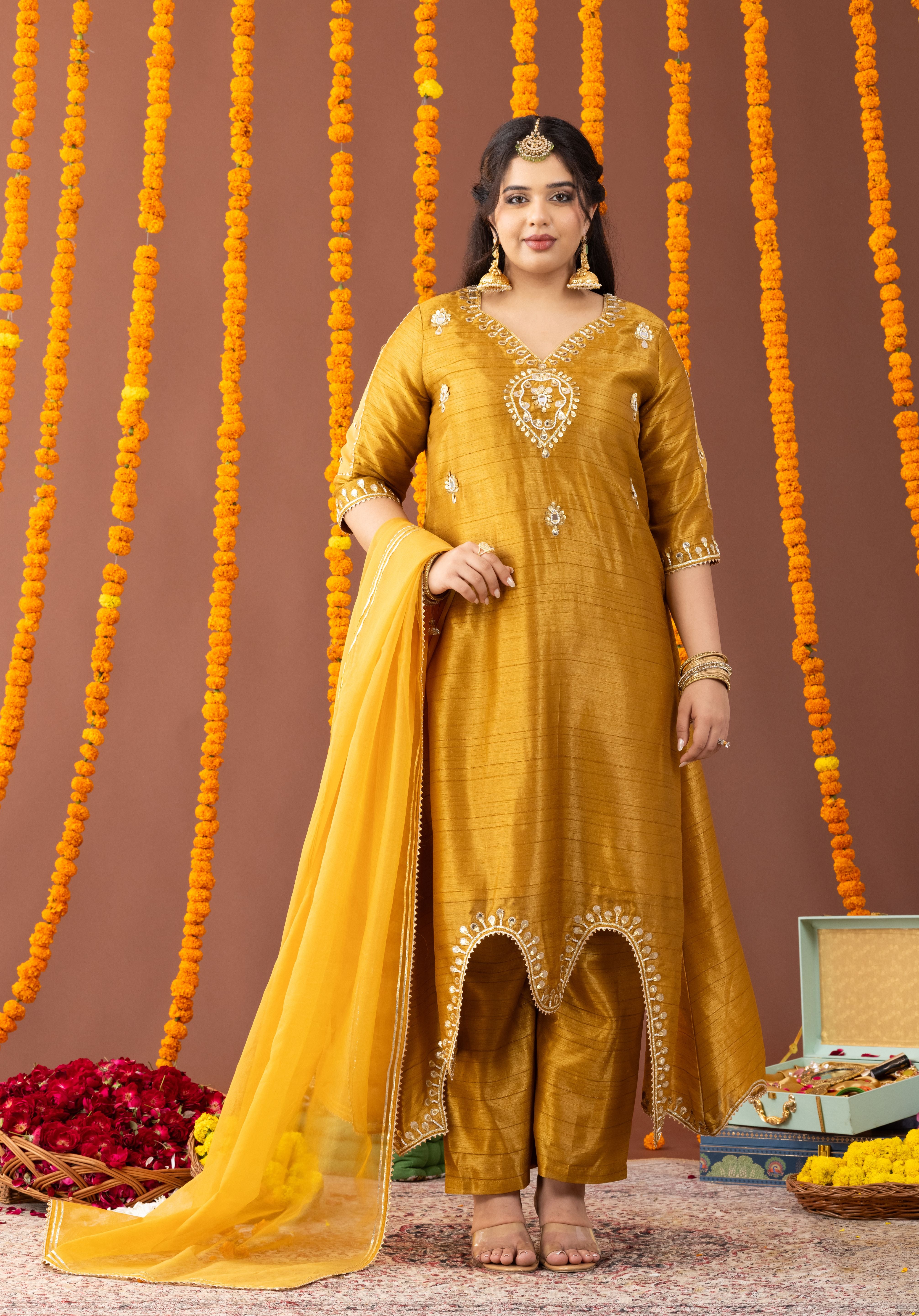 Roshani Yellow Three piece suit set with Dupatta