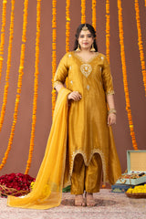 Roshani Yellow Three piece suit set with Dupatta