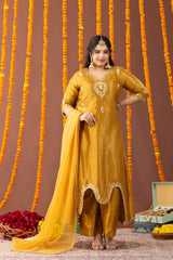 Roshani Yellow Three piece suit set with Dupatta