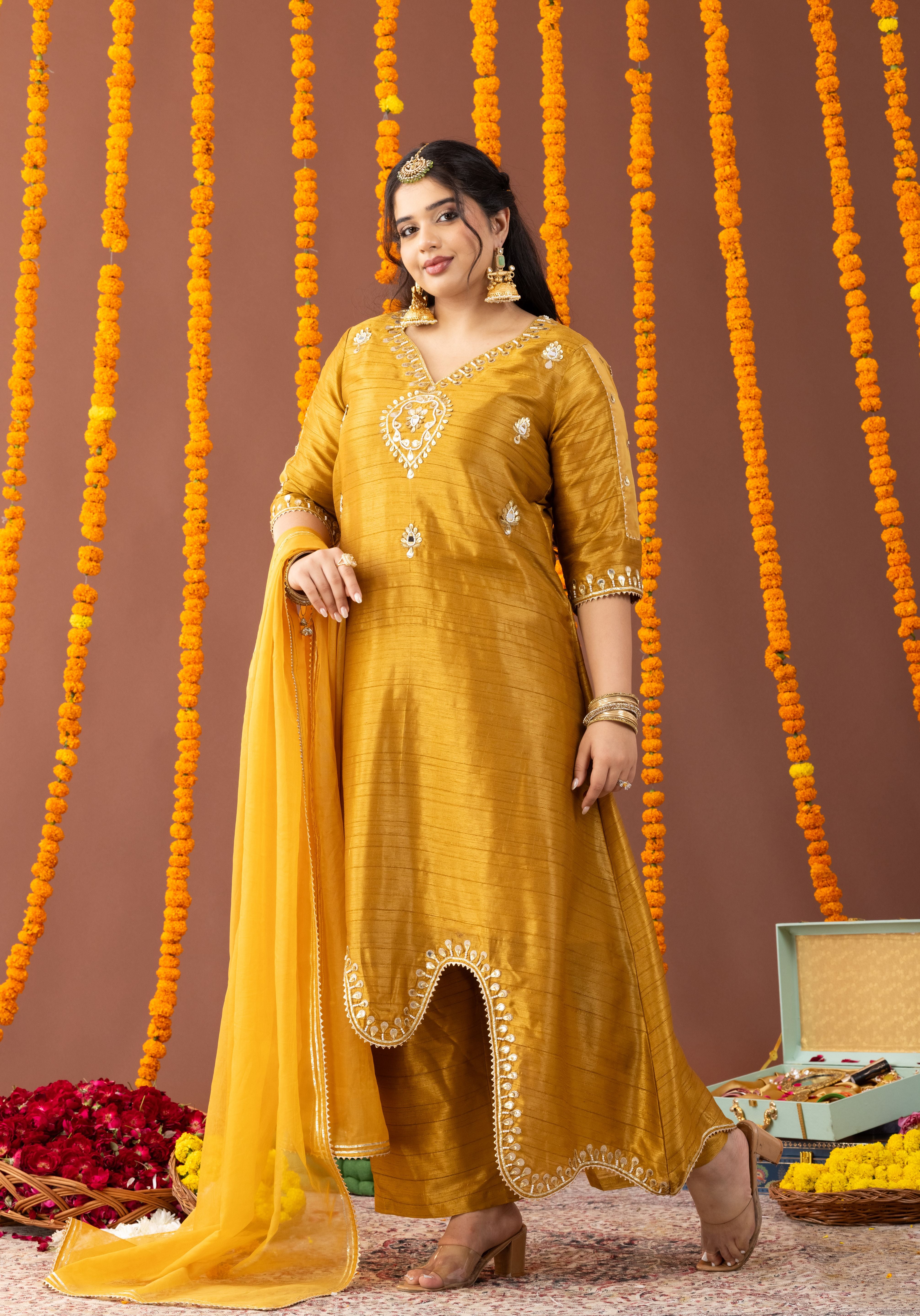 Roshani Yellow Three piece suit set with Dupatta