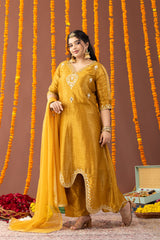 Roshani Yellow Three piece suit set with Dupatta