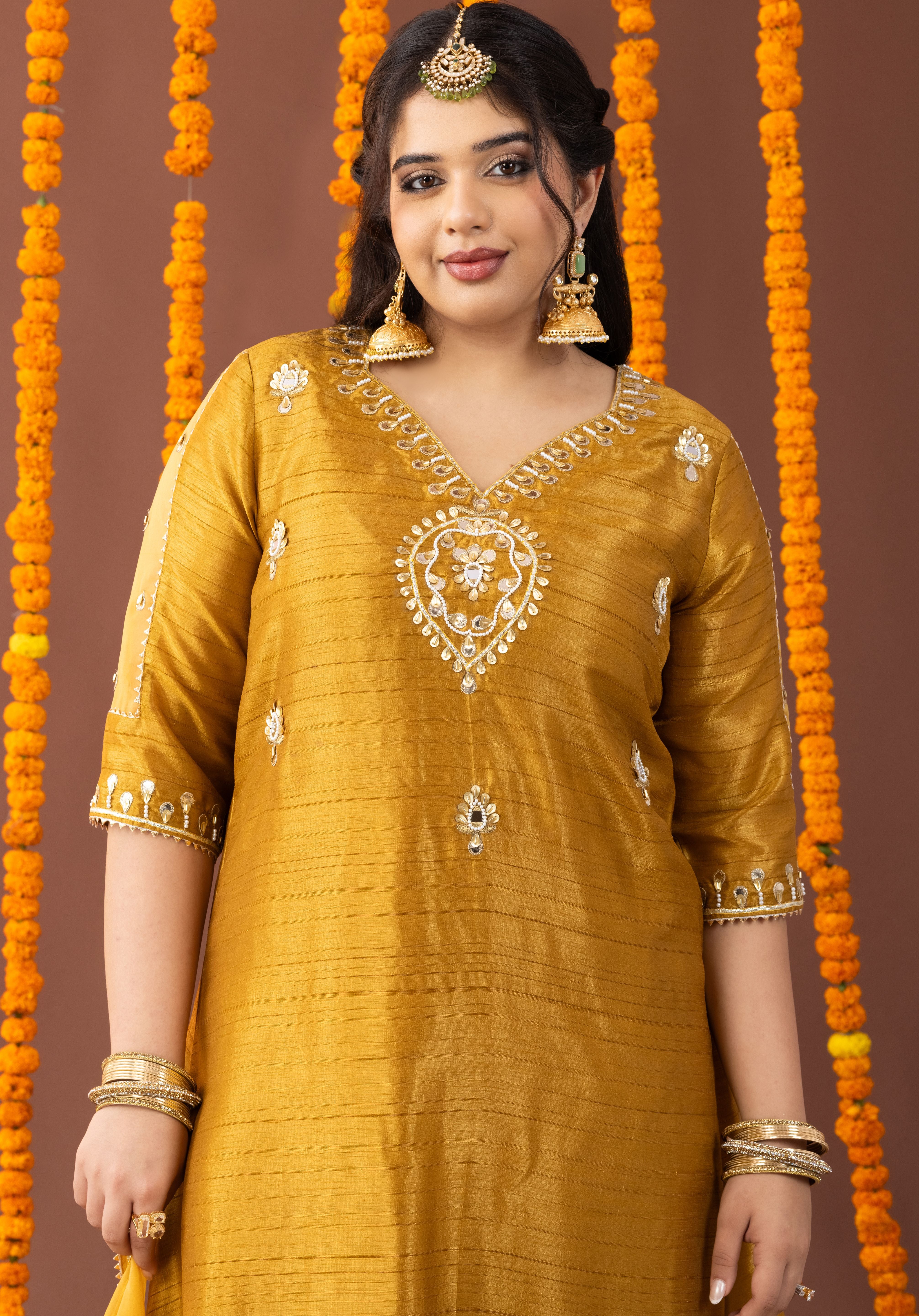 Roshani Yellow Three piece suit set with Dupatta