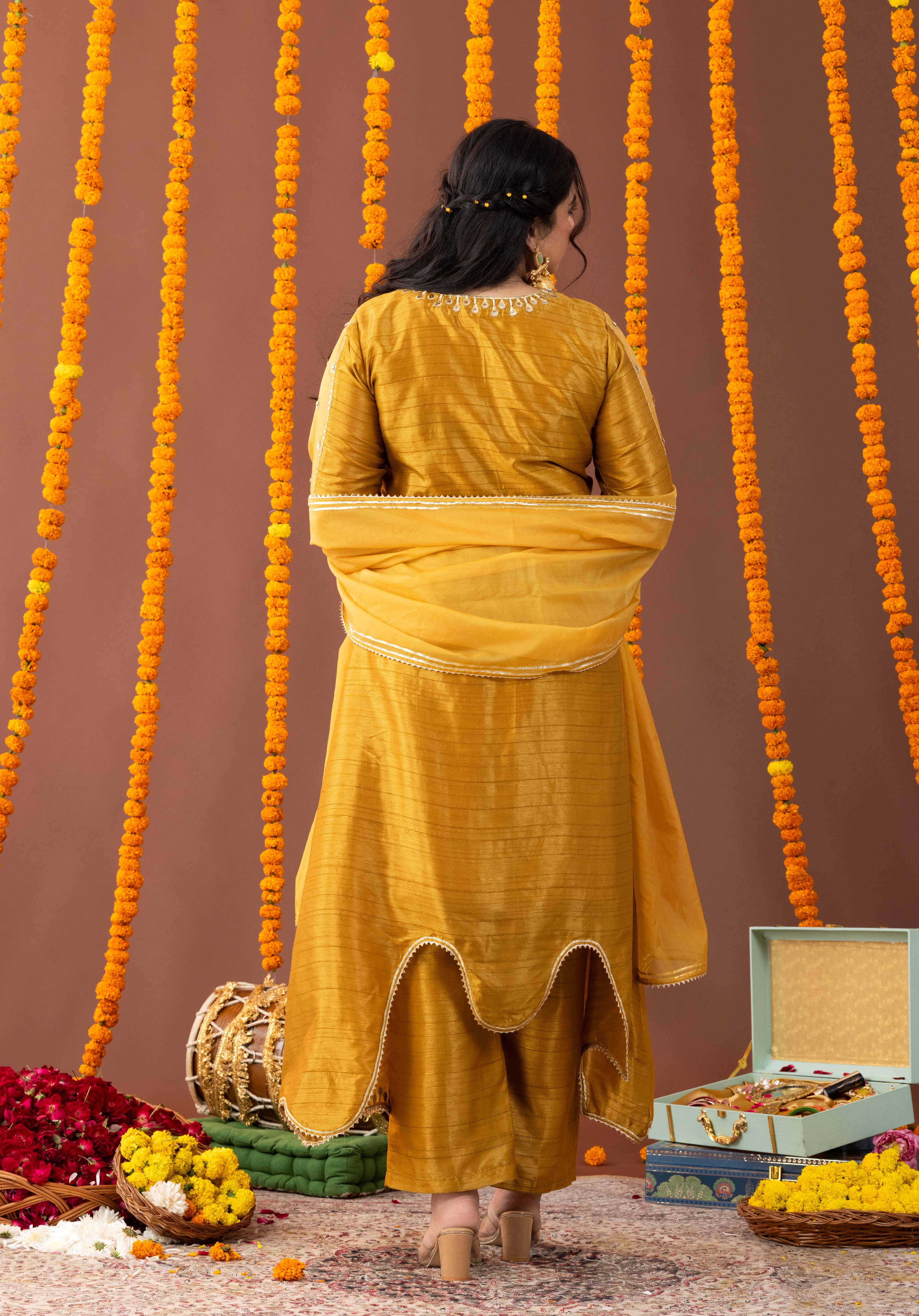 Roshani Yellow Three piece suit set with Dupatta