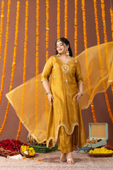 Roshani Yellow Three piece suit set with Dupatta
