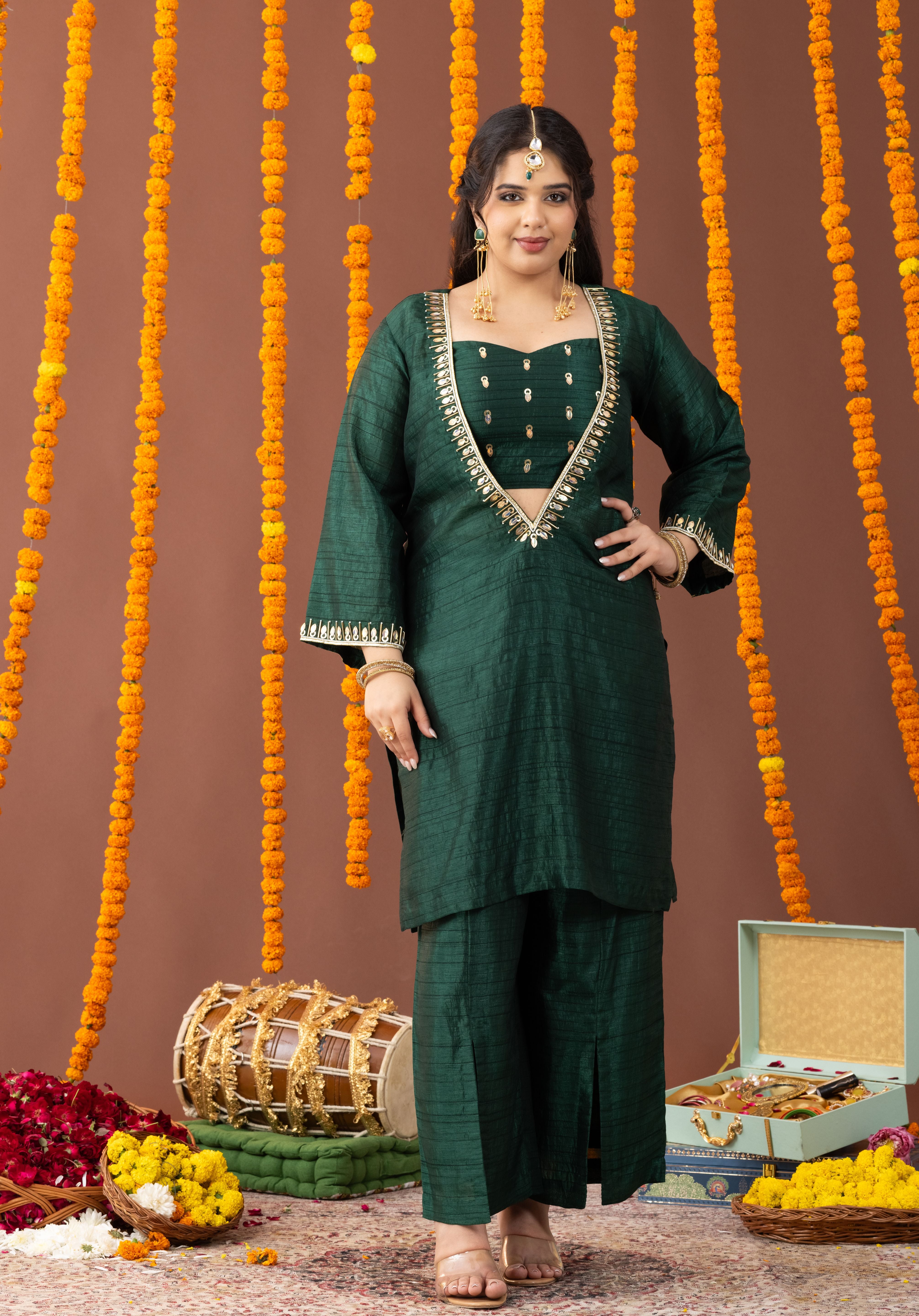 Dastaan Green Three Piece Co Ord Set