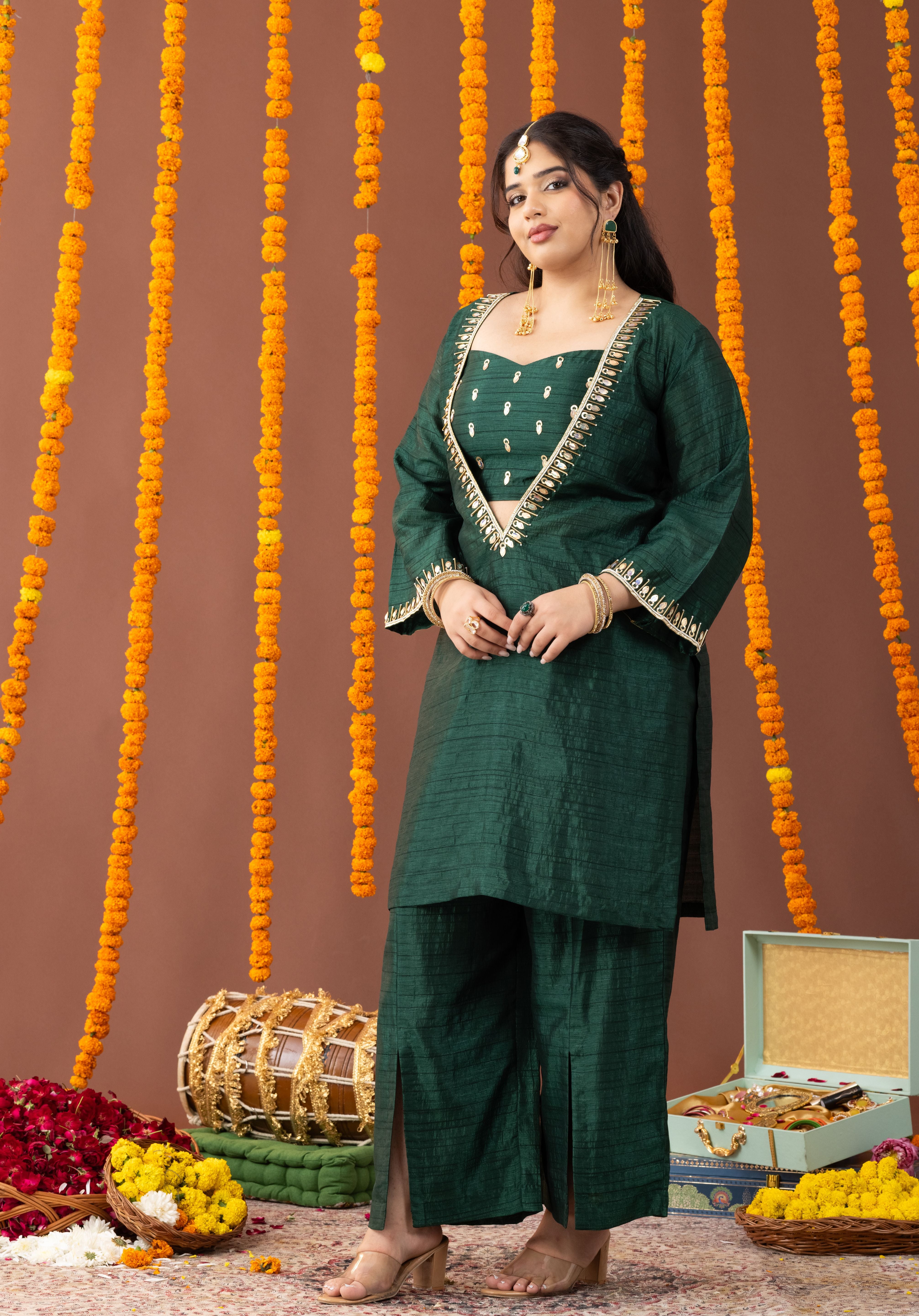 Dastaan Green Three Piece Co Ord Set
