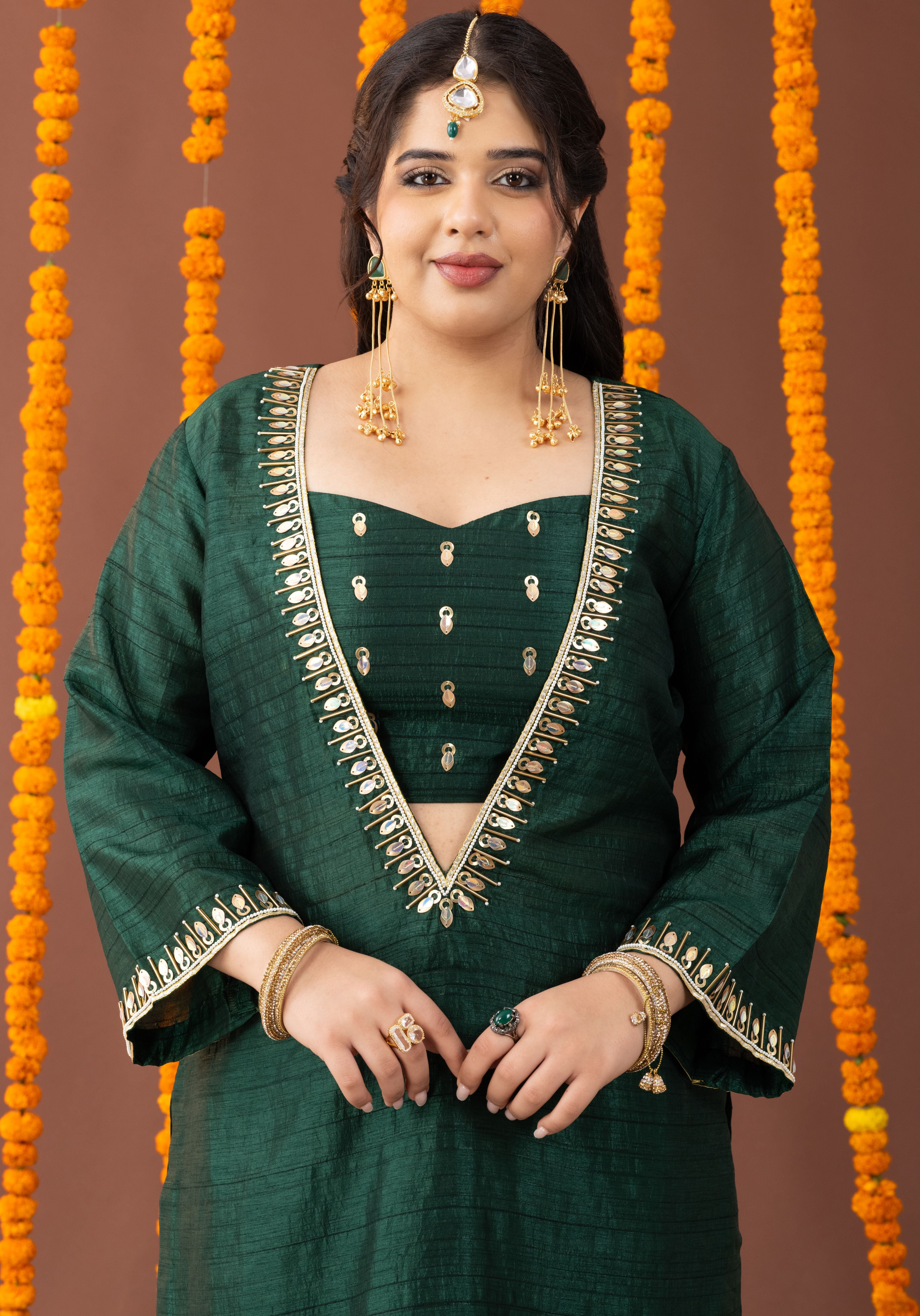 Dastaan Green Three Piece Co Ord Set