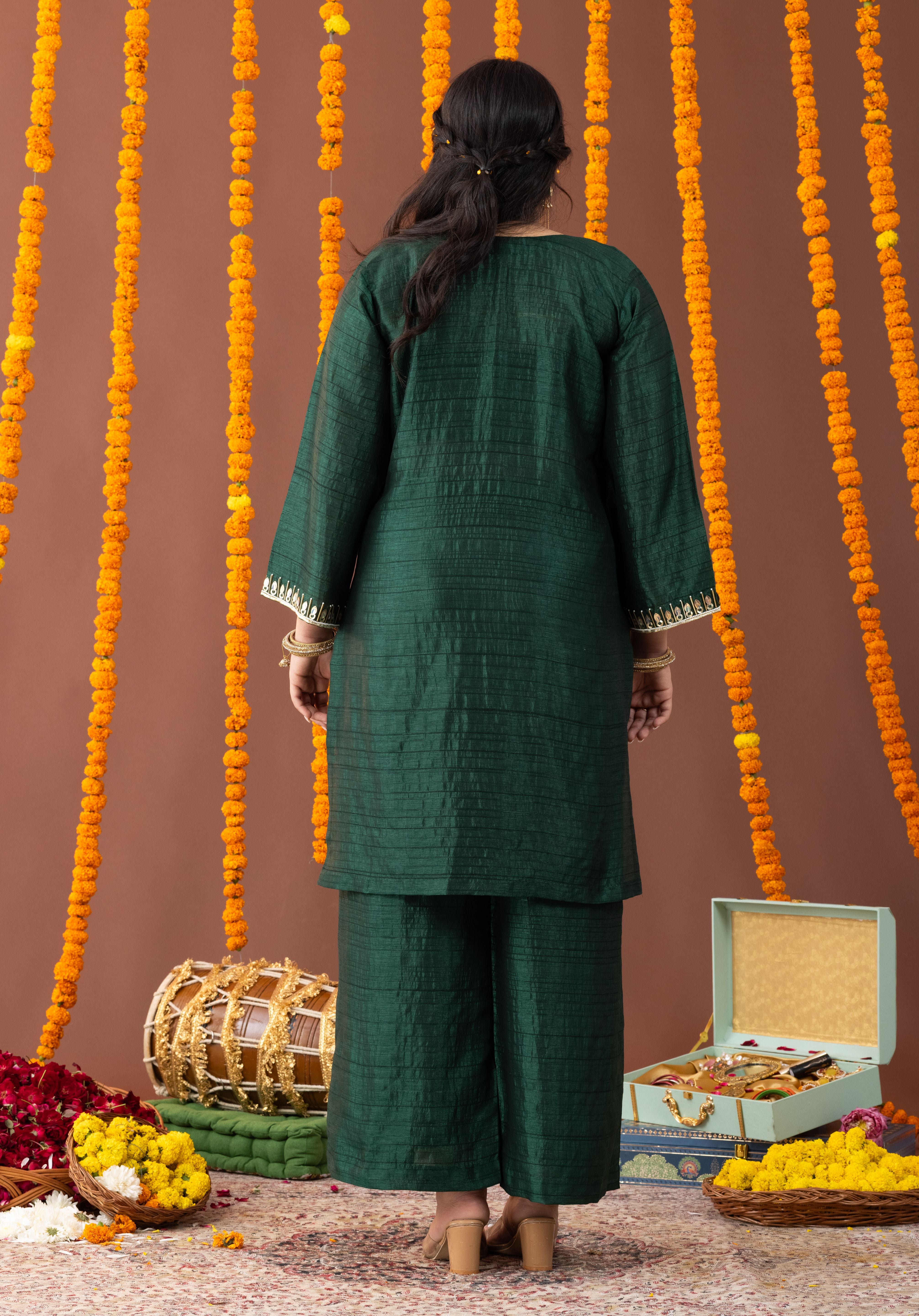 Dastaan Green Three Piece Co Ord Set