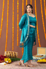 Peacock Teal Blue 3 Piece Coord Set with Fringe Details