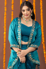 Peacock Teal Blue 3 Piece Coord Set with Fringe Details