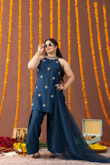 Neel Halter Neck 3 Piece Kurta Set with Farshi Salwar and Dupatta