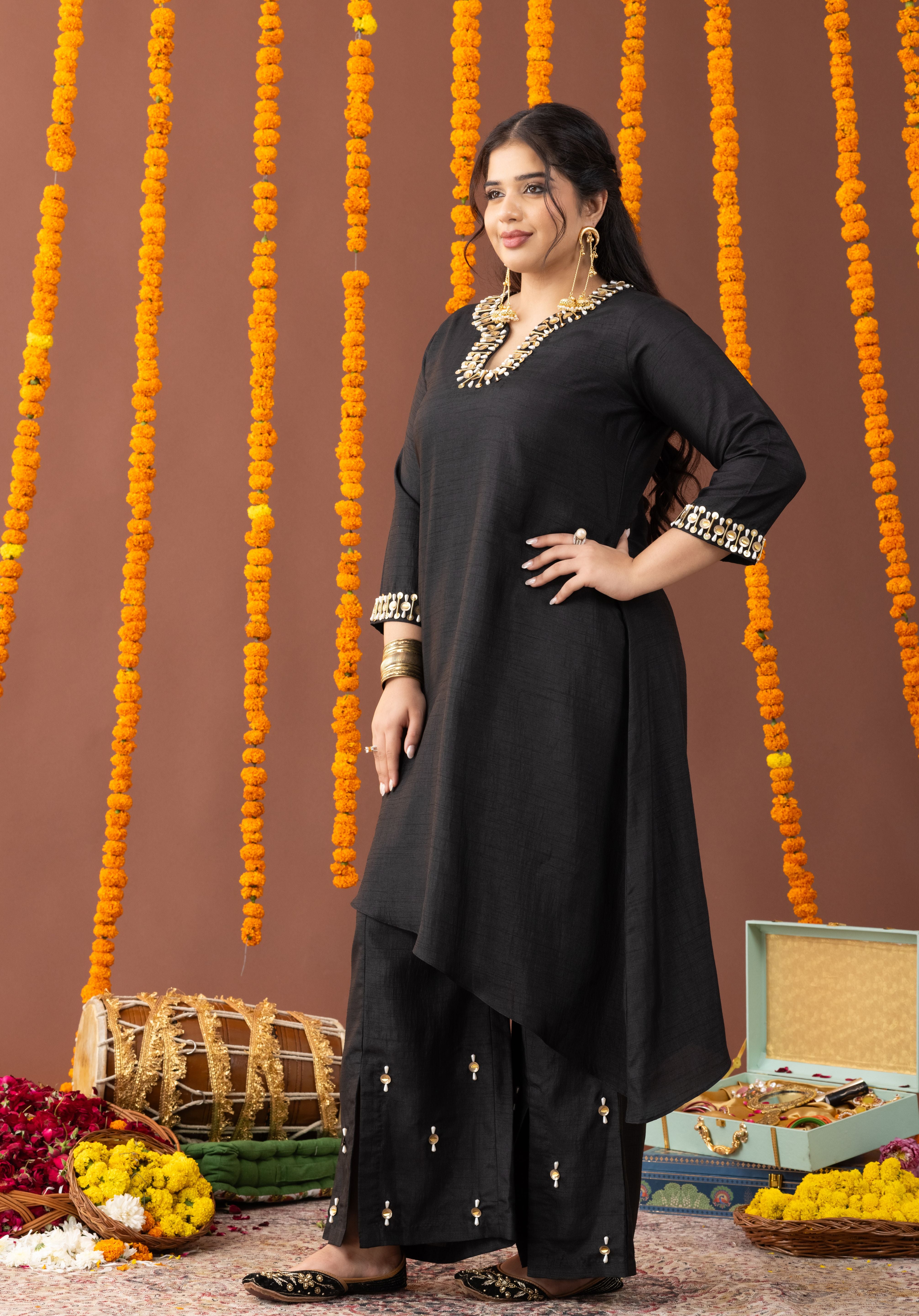 Shabnam Dew Black Co Ord Set with Pearl Embroidery
