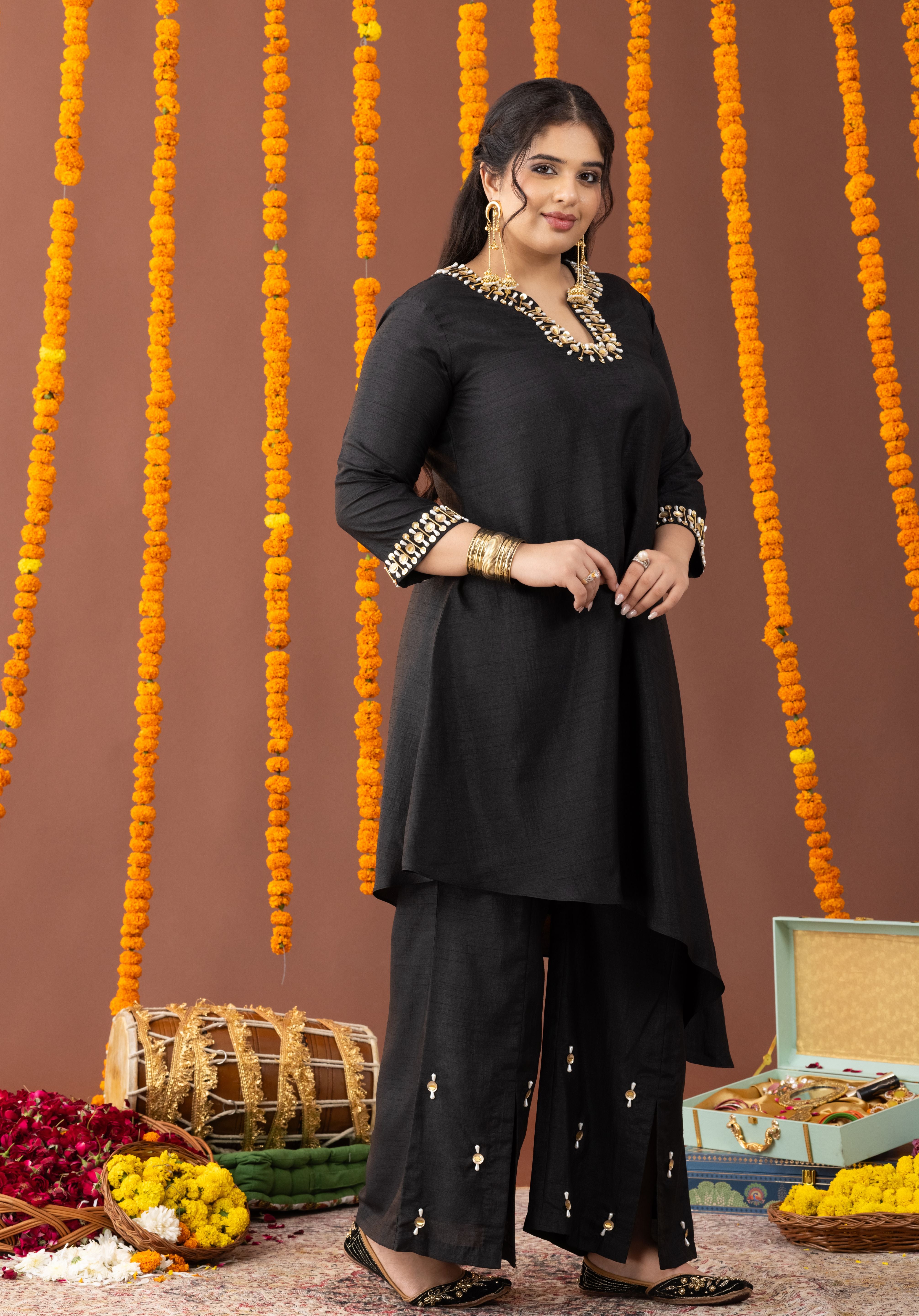 Shabnam Dew Black Co Ord Set with Pearl Embroidery