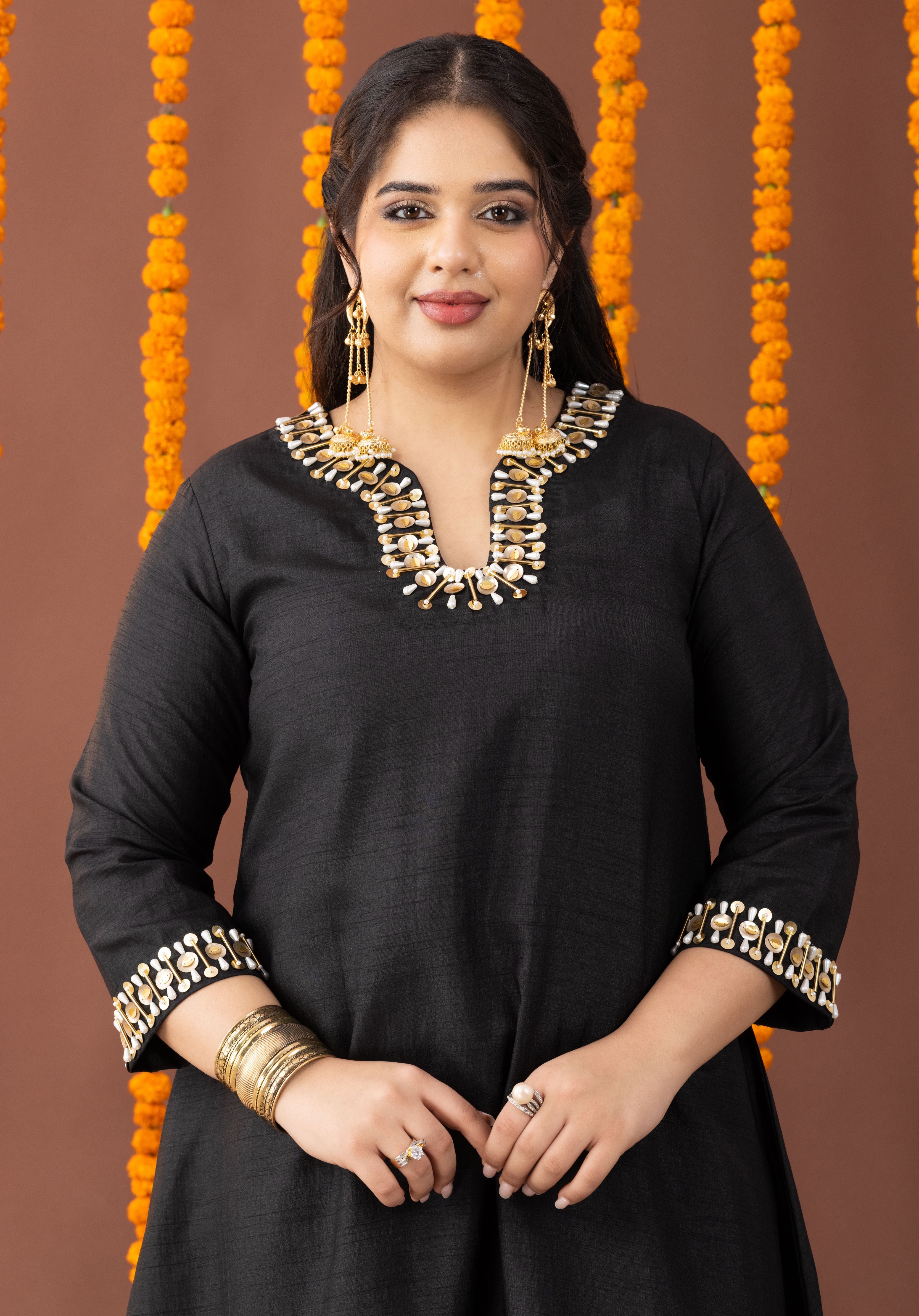 Shabnam Dew Black Co Ord Set with Pearl Embroidery