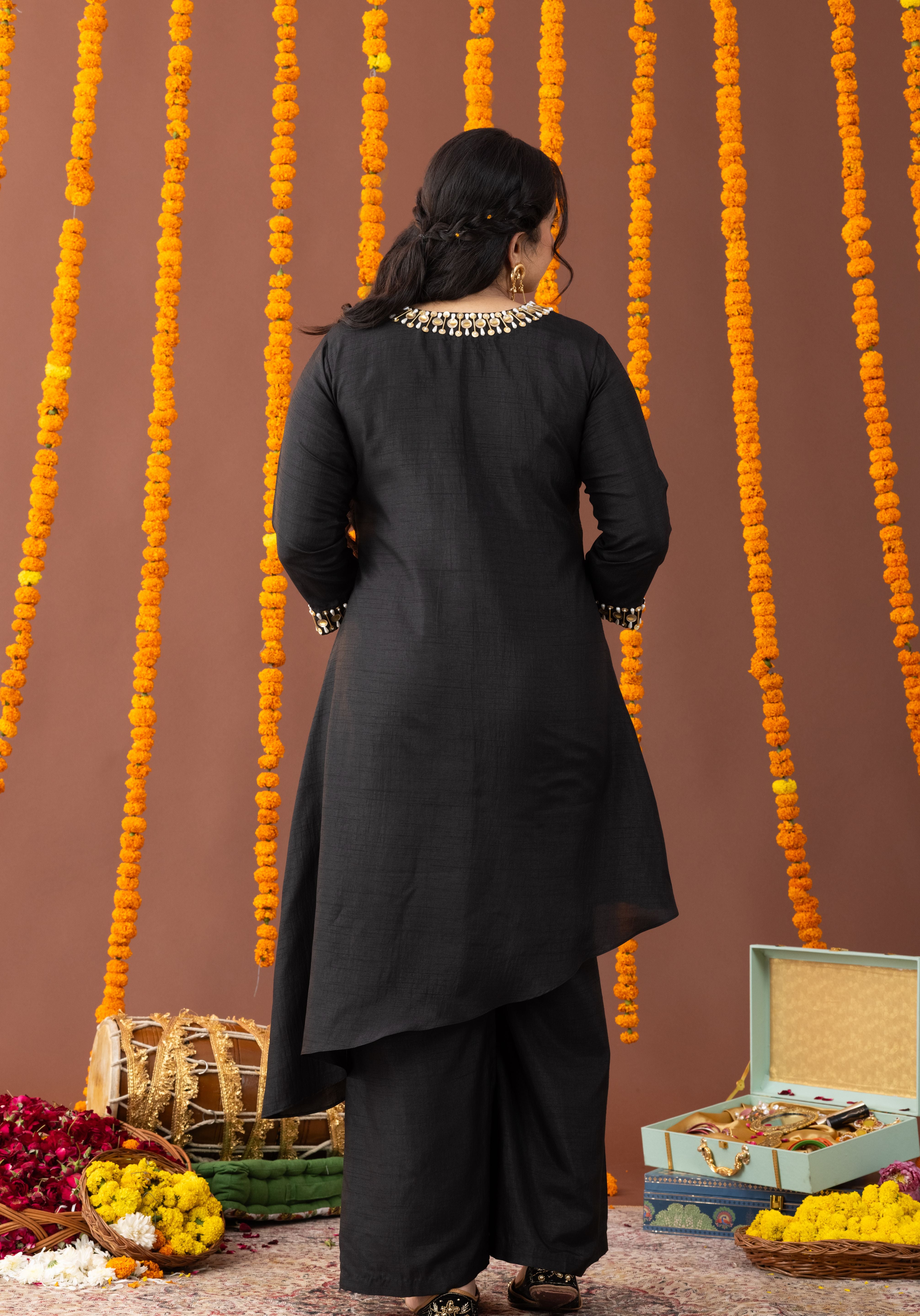 Shabnam Dew Black Co Ord Set with Pearl Embroidery