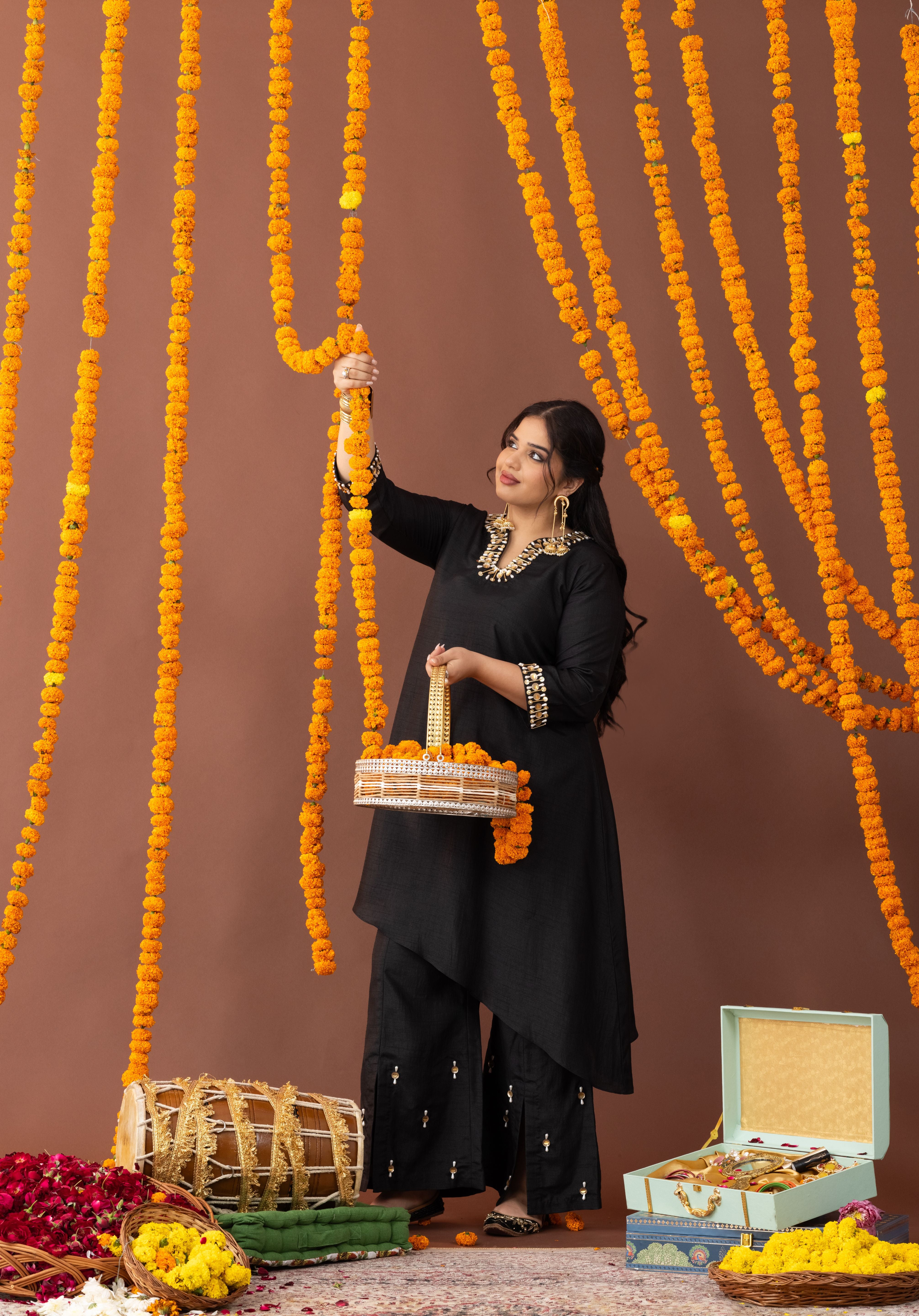 Shabnam Dew Black Co Ord Set with Pearl Embroidery