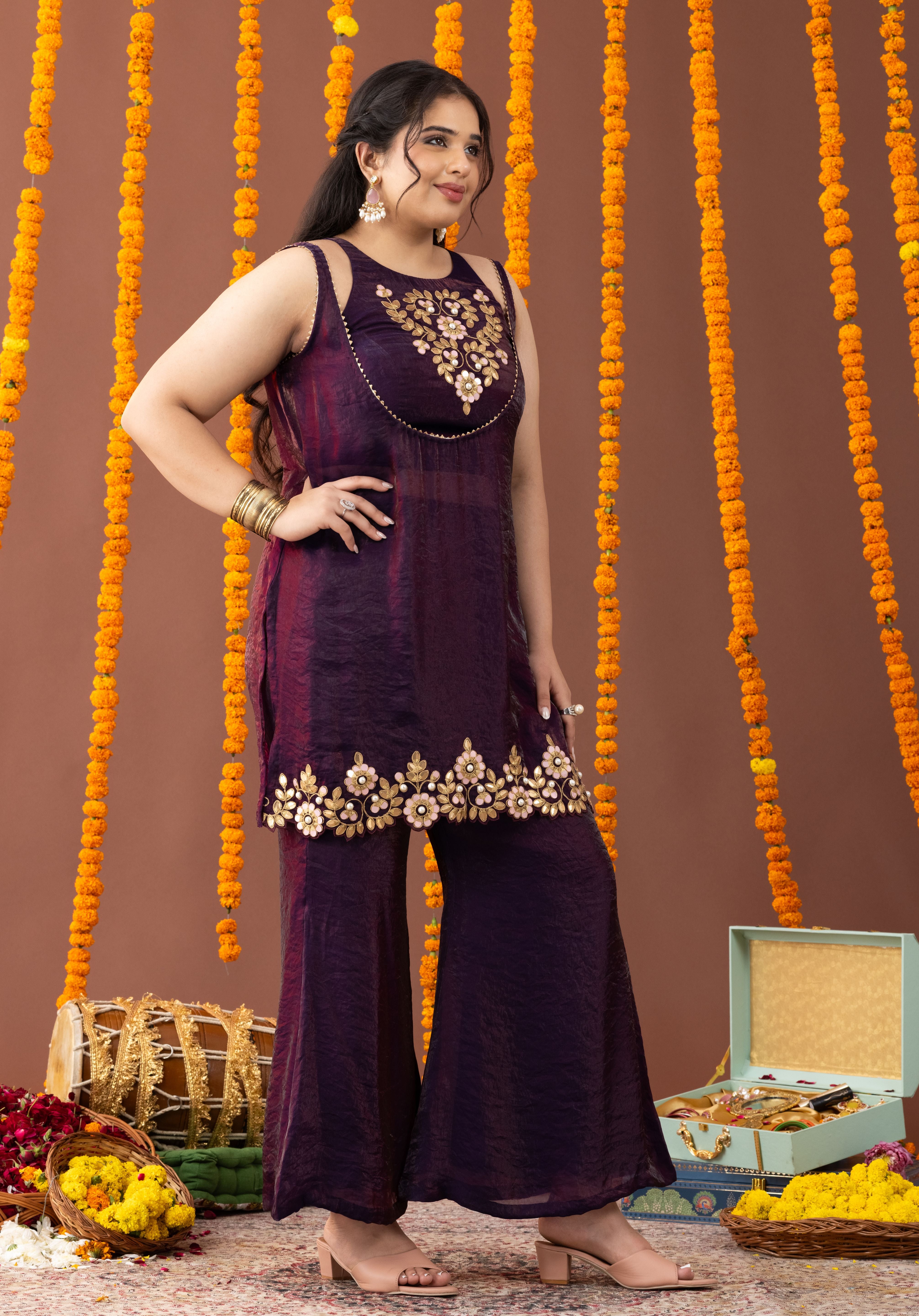 Suroor Plum 3 Piece Co Ord Set