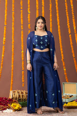 Aasmaan 3 Piece Co Ord Set with Embroidered Cape