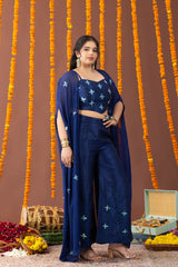 Aasmaan 3 Piece Co Ord Set with Embroidered Cape