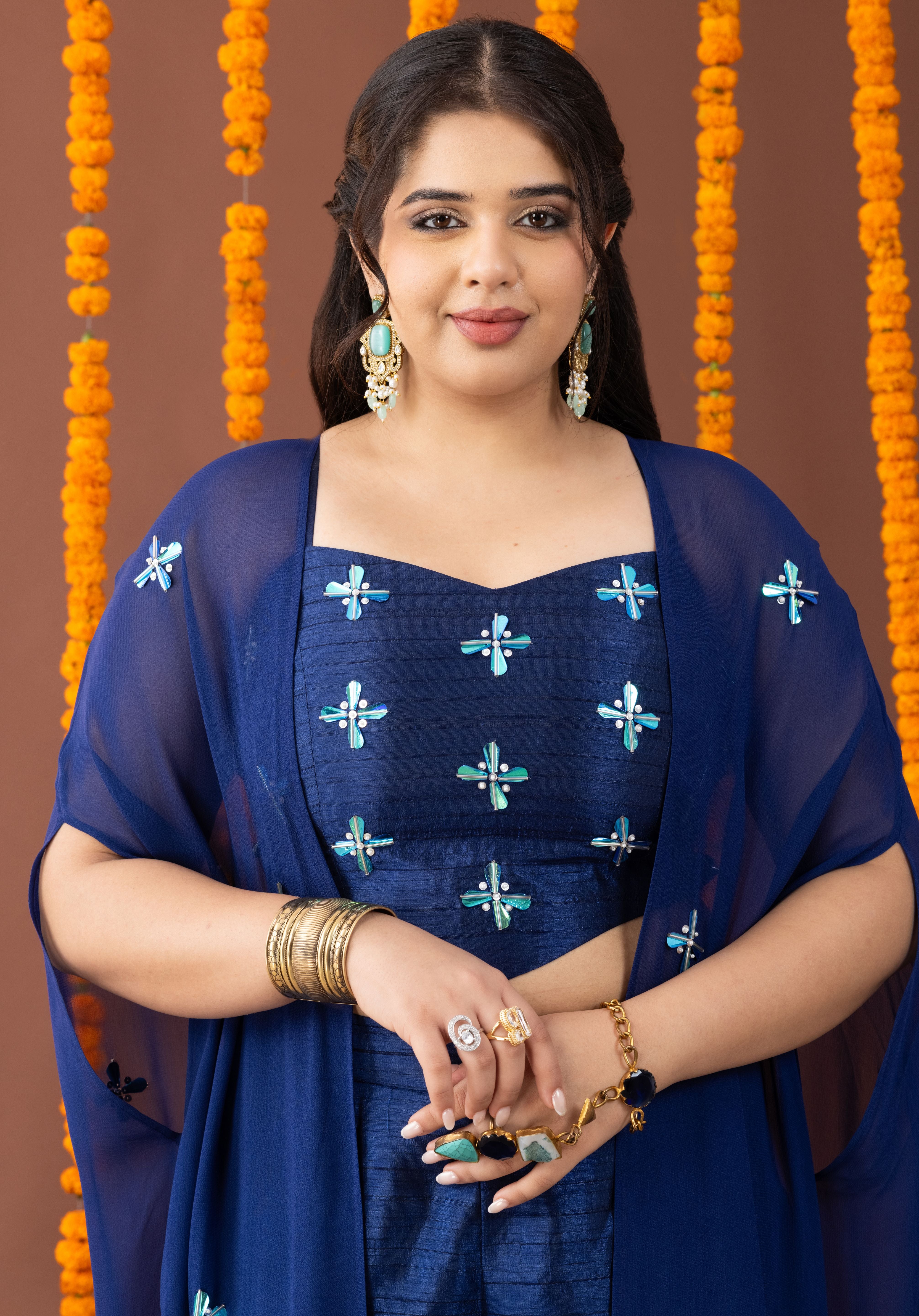 Aasmaan 3 Piece Co Ord Set with Embroidered Cape