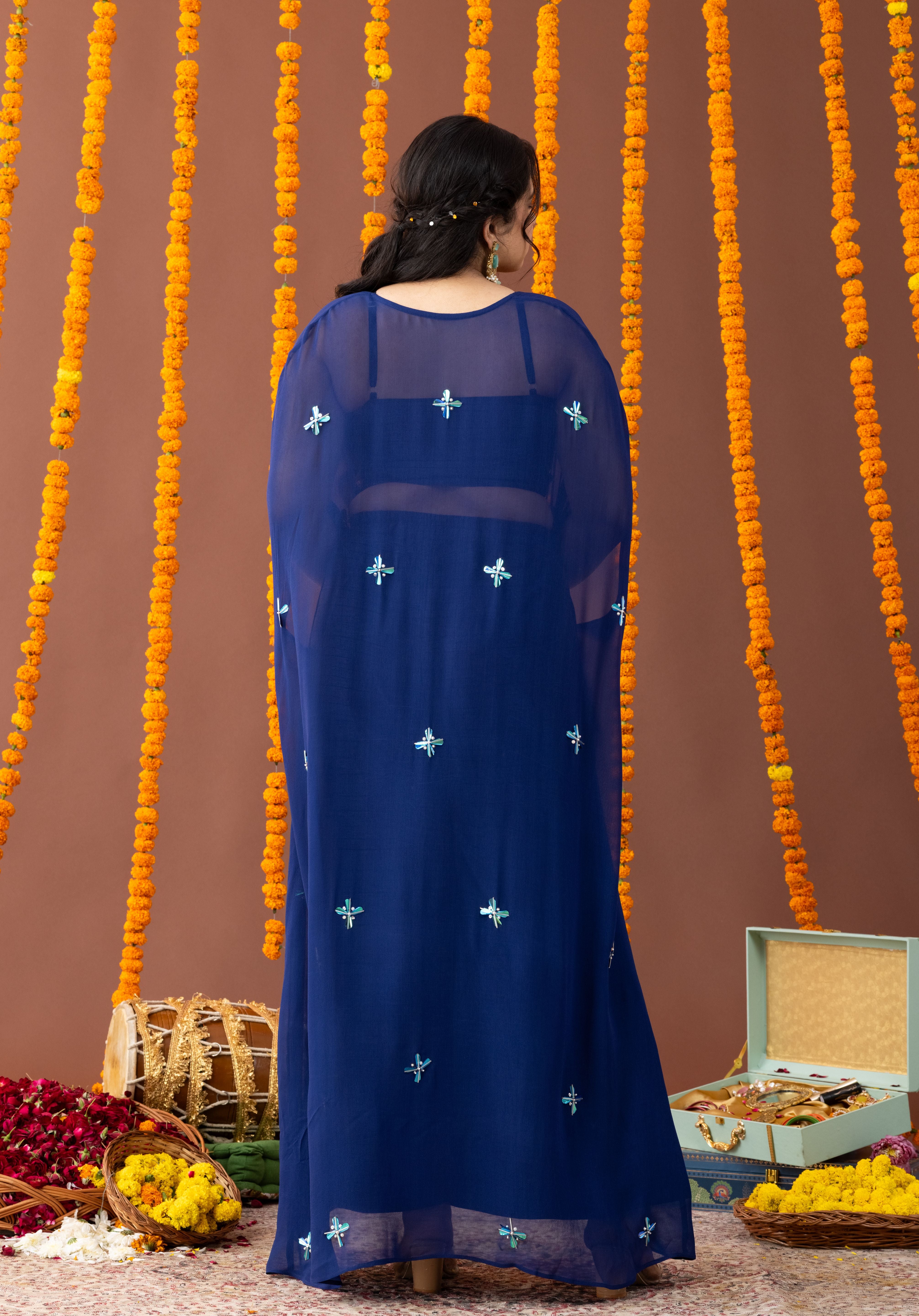 Aasmaan 3 Piece Co Ord Set with Embroidered Cape