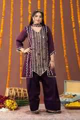 Aarzoo Plum 3 Piece Suit Set with Dupatta and Farshi Salwar