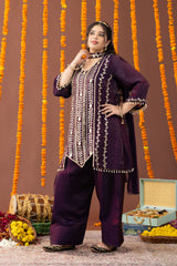 Aarzoo Plum 3 Piece Suit Set with Dupatta and Farshi Salwar