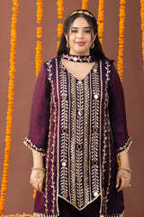 Aarzoo Plum 3 Piece Suit Set with Dupatta and Farshi Salwar