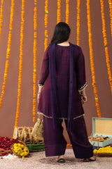 Aarzoo Plum 3 Piece Suit Set with Dupatta and Farshi Salwar