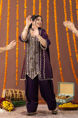 Aarzoo Plum 3 Piece Suit Set with Dupatta and Farshi Salwar