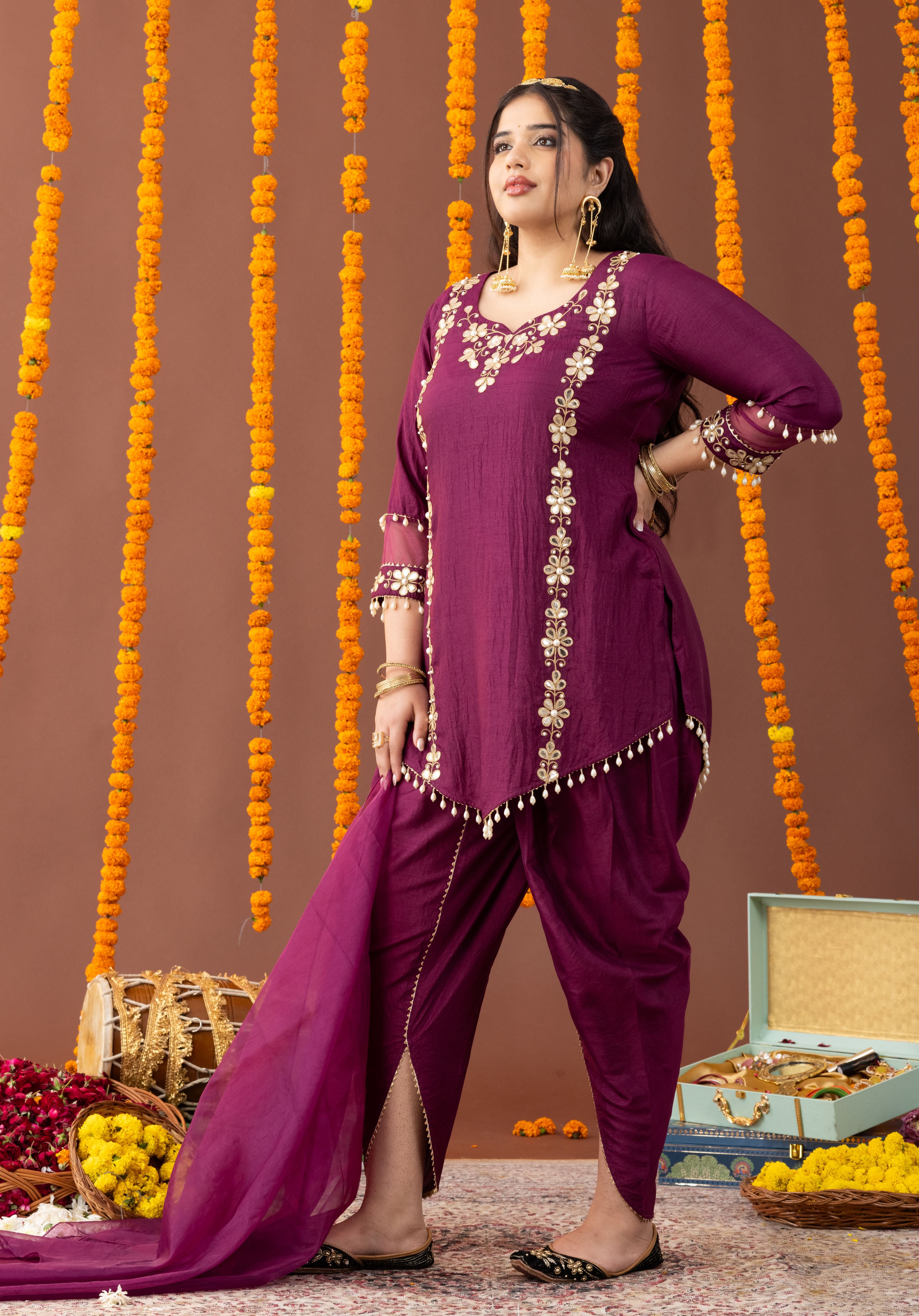 Shehzaad 3 Piece Suit Set with Tulip Pants and Dupatta