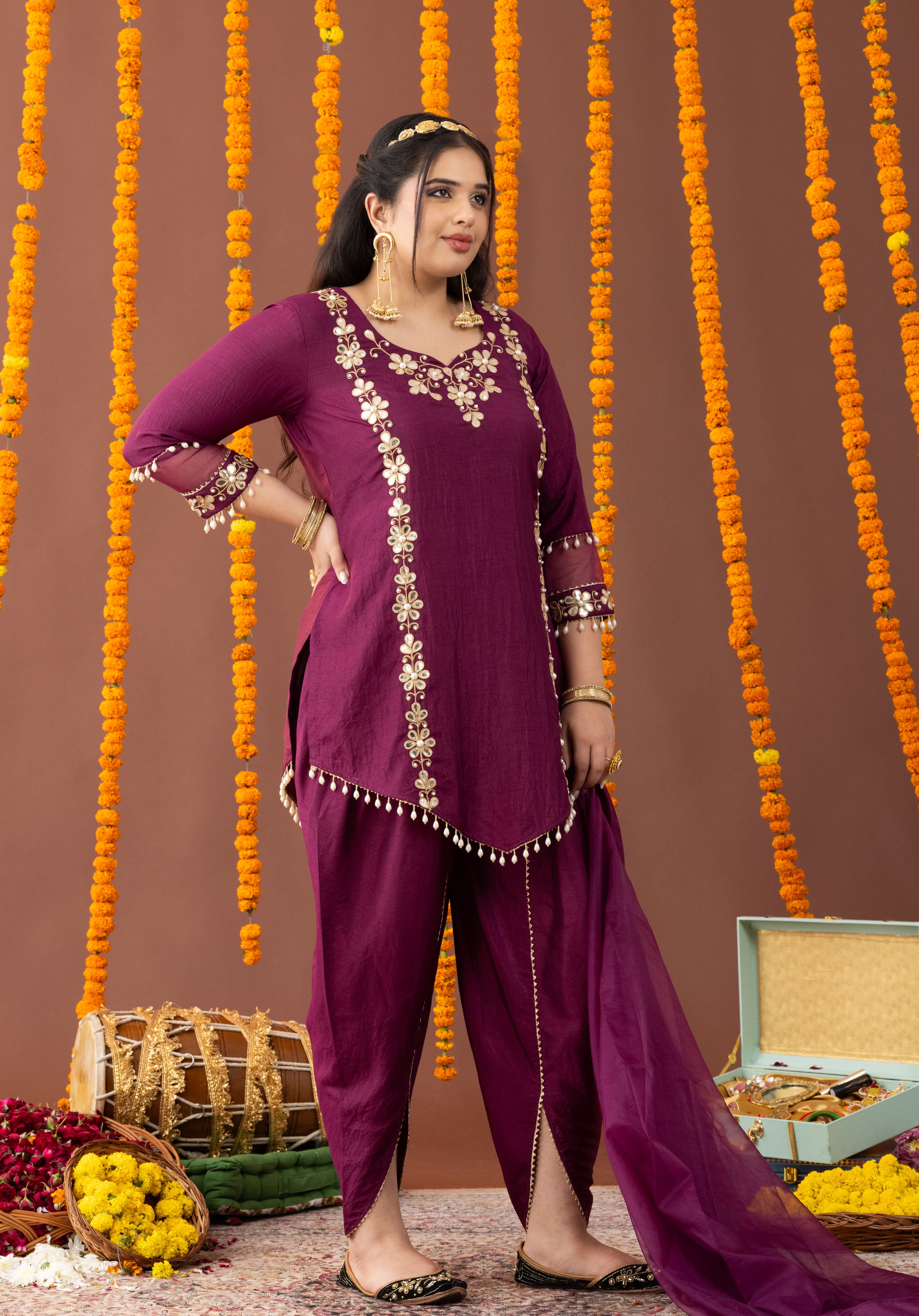 Shehzaad 3 Piece Suit Set with Tulip Pants and Dupatta