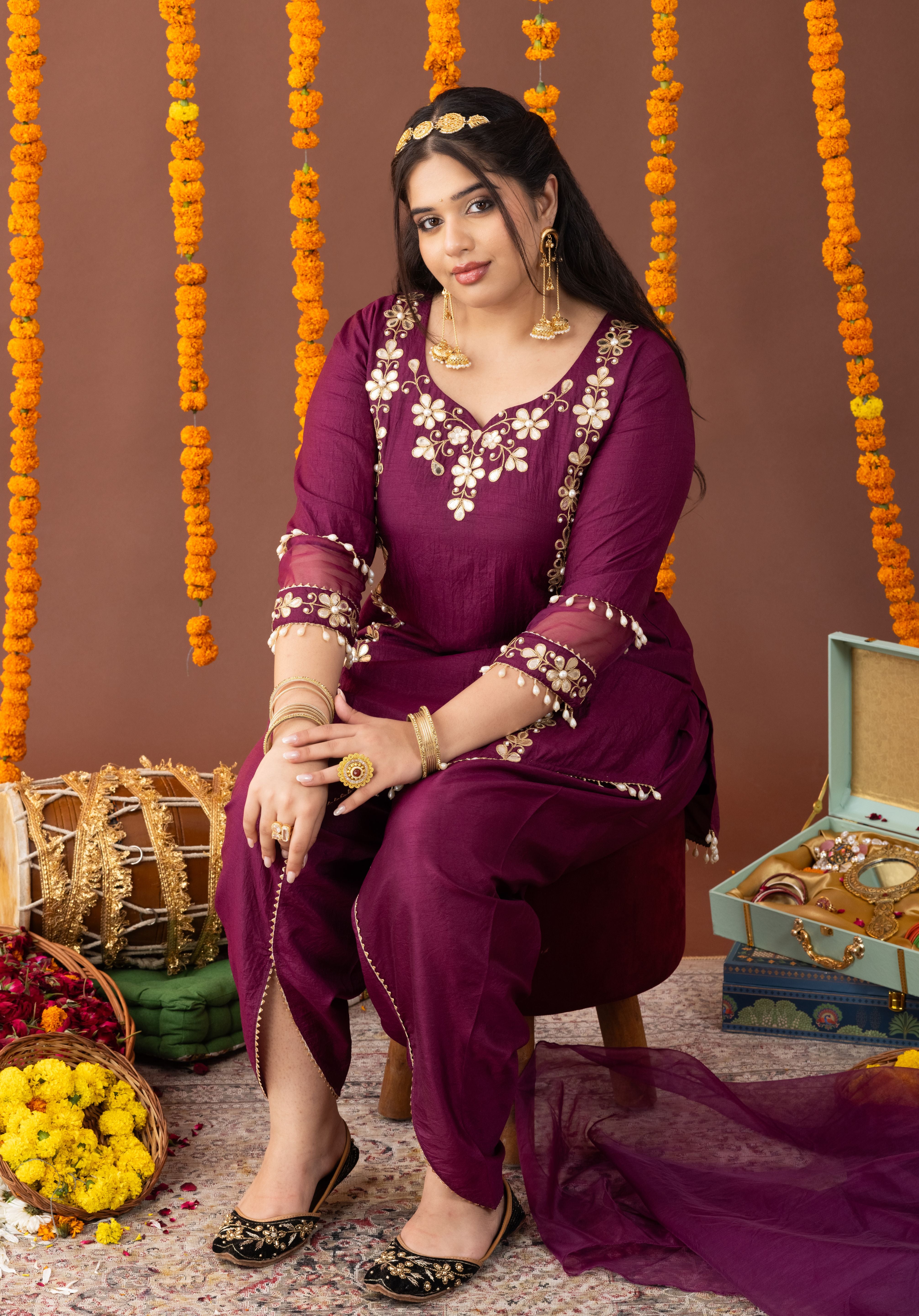 Shehzaad 3 Piece Suit Set with Tulip Pants and Dupatta