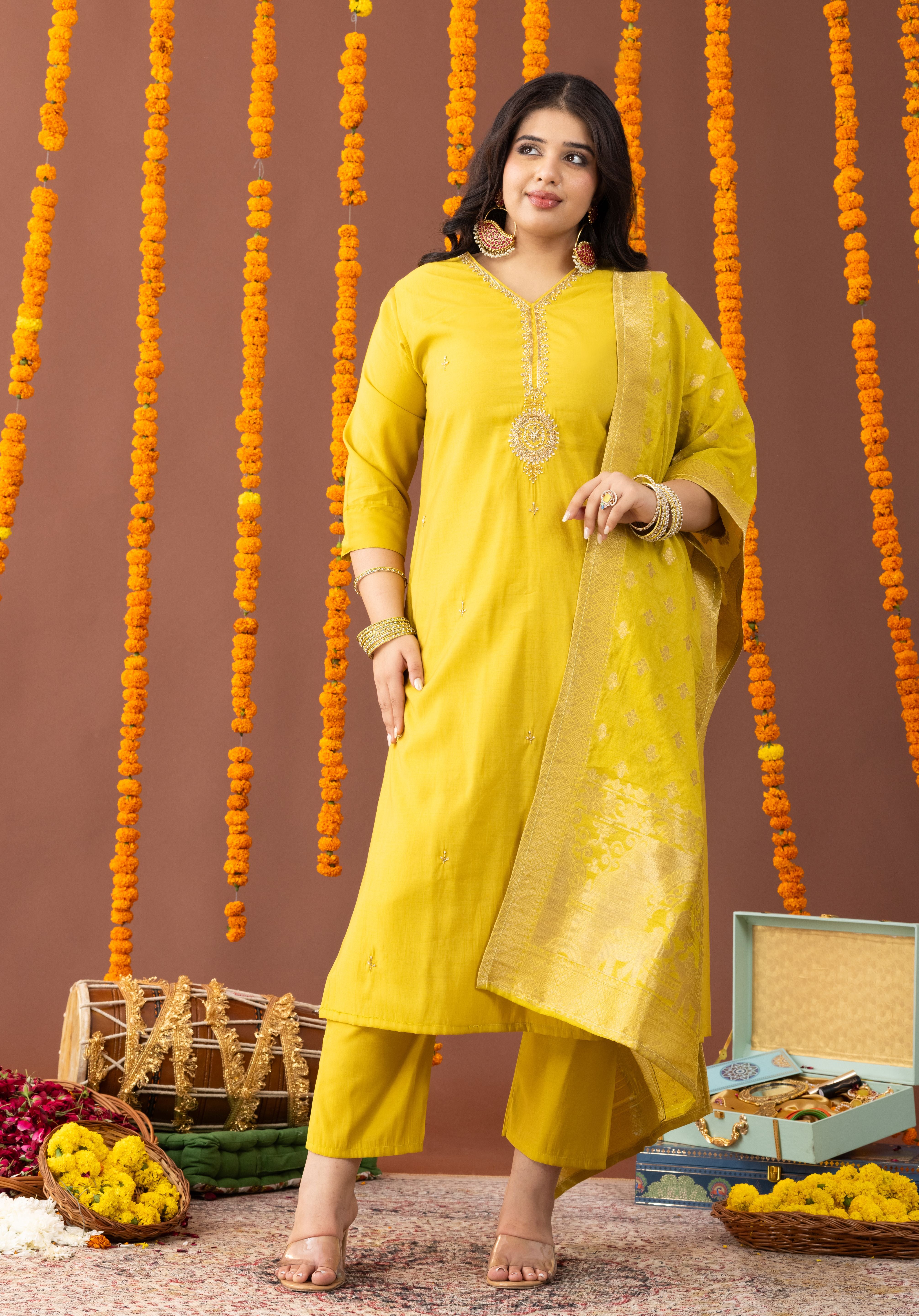 Zara Yellow Festive Suit Set