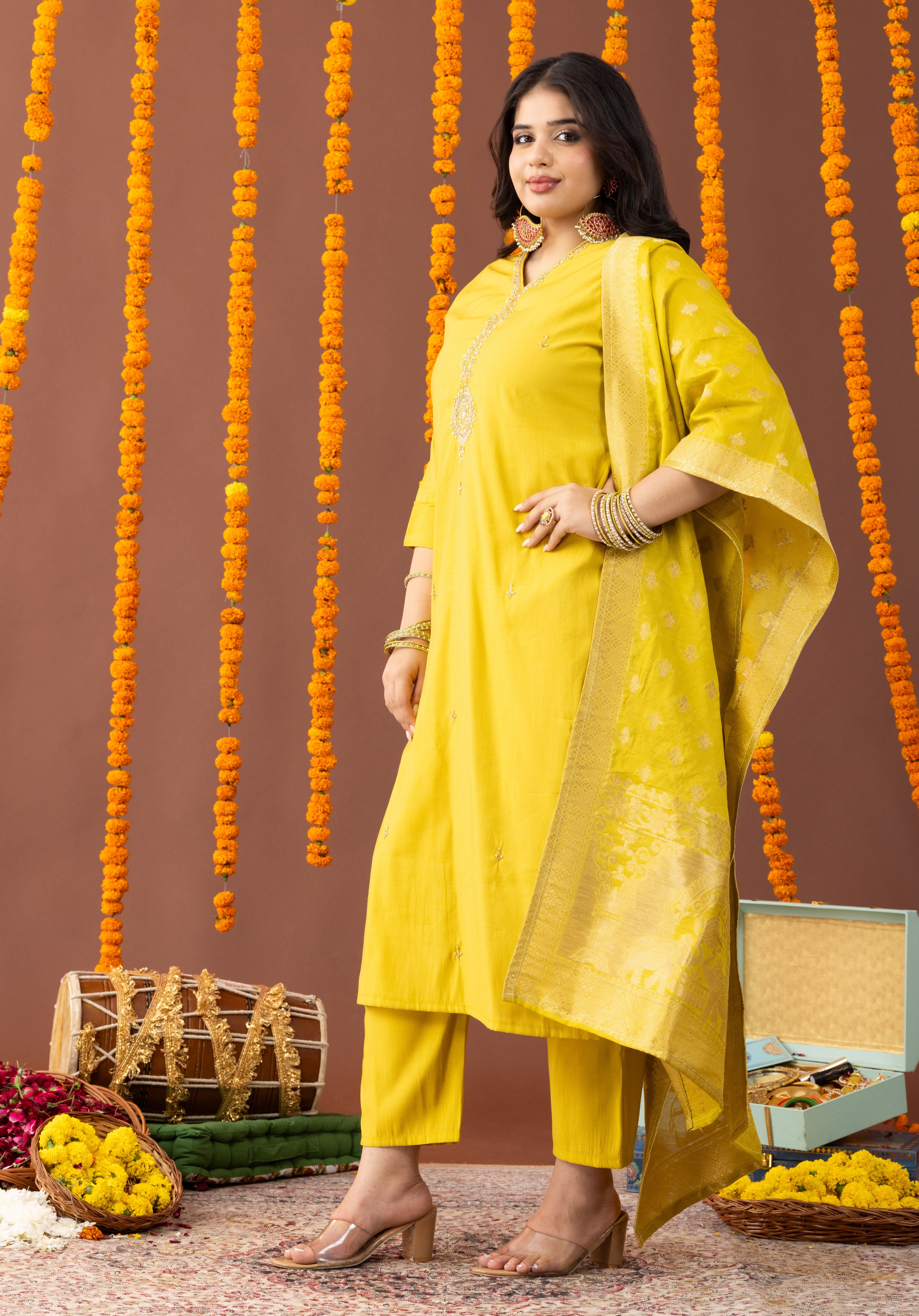 Zara Yellow Festive Suit Set