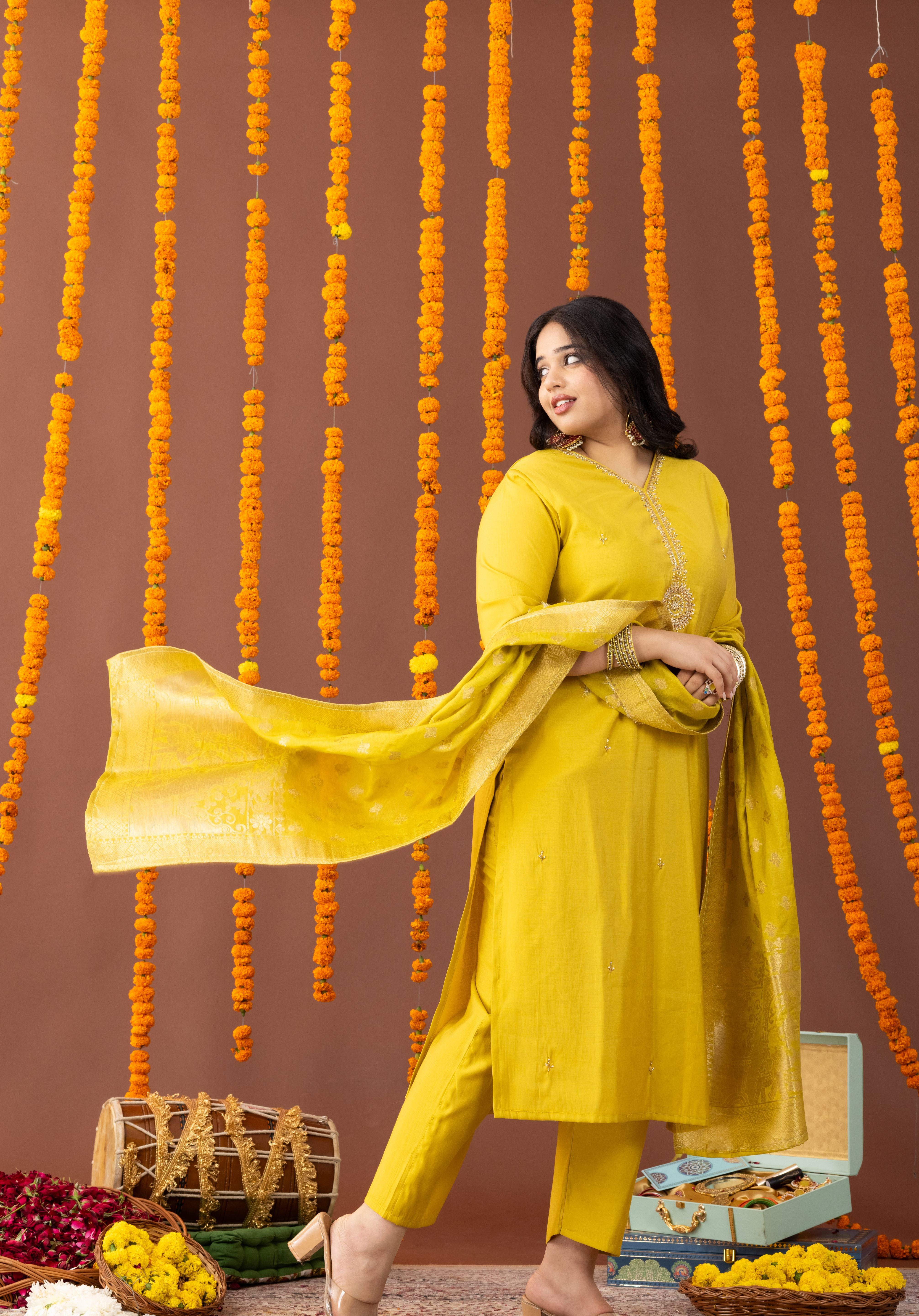 Zara Yellow Festive Suit Set