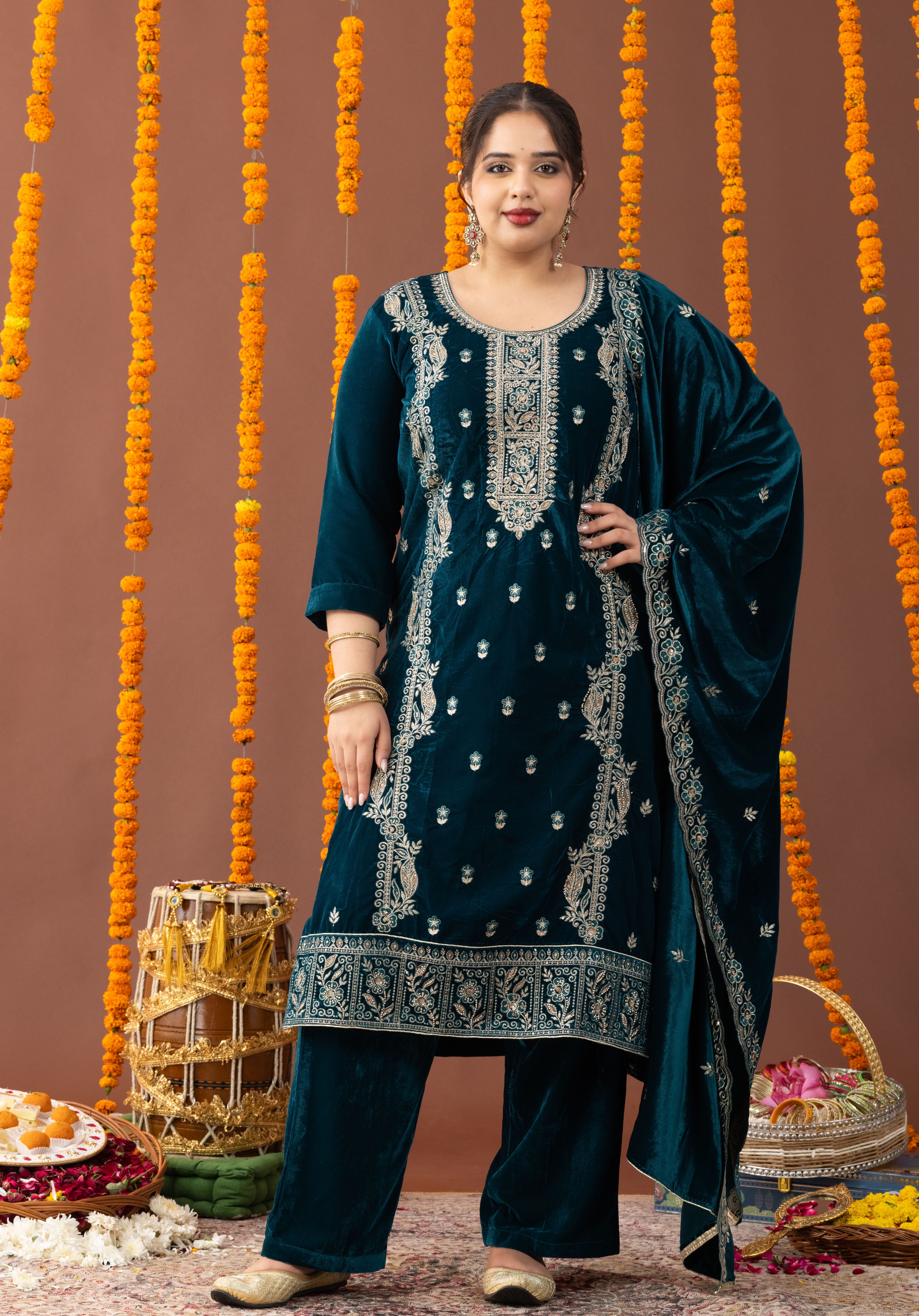 Kashmiri Velvet 3 Piece Suit Set