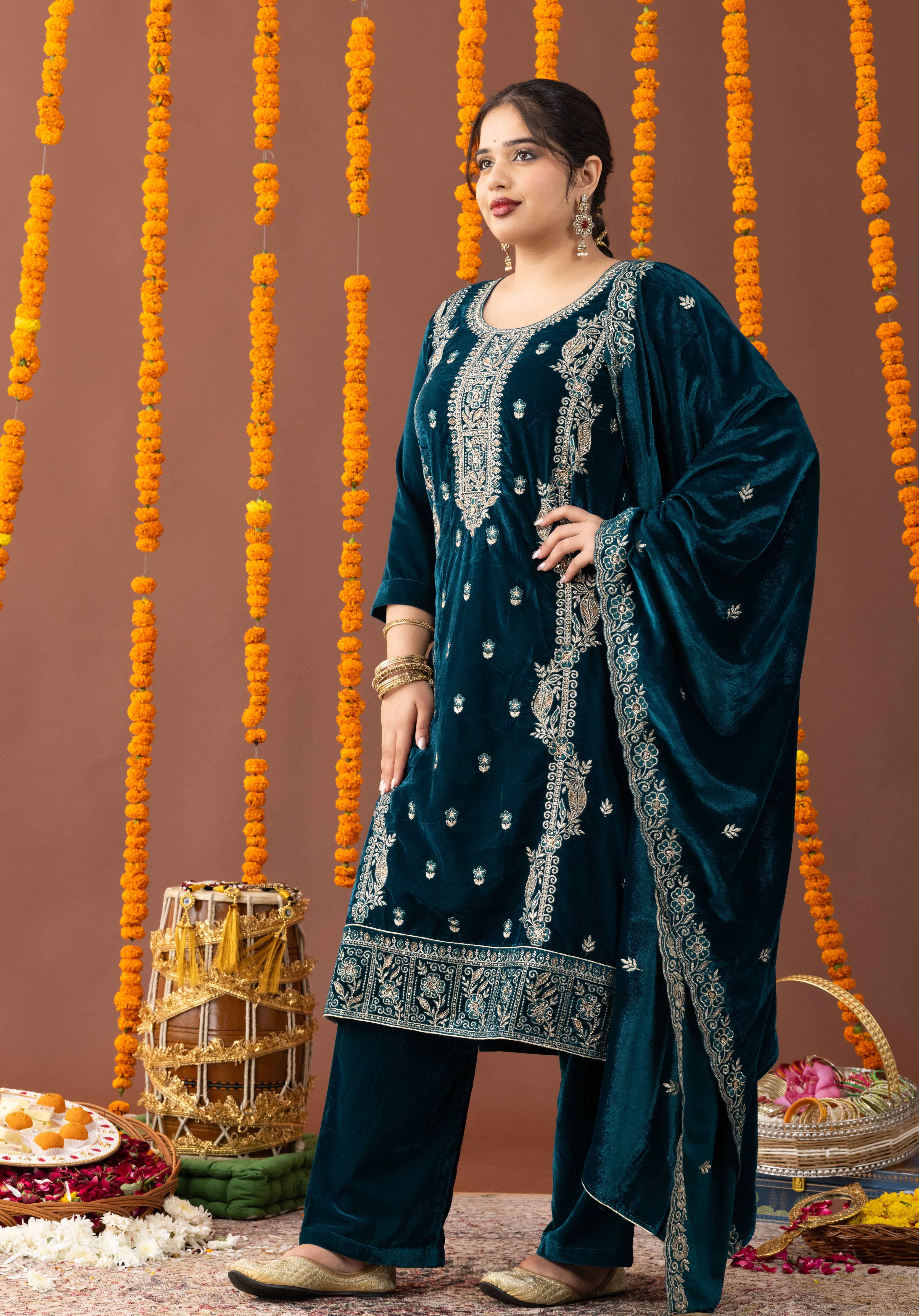 Kashmiri Velvet 3 Piece Suit Set