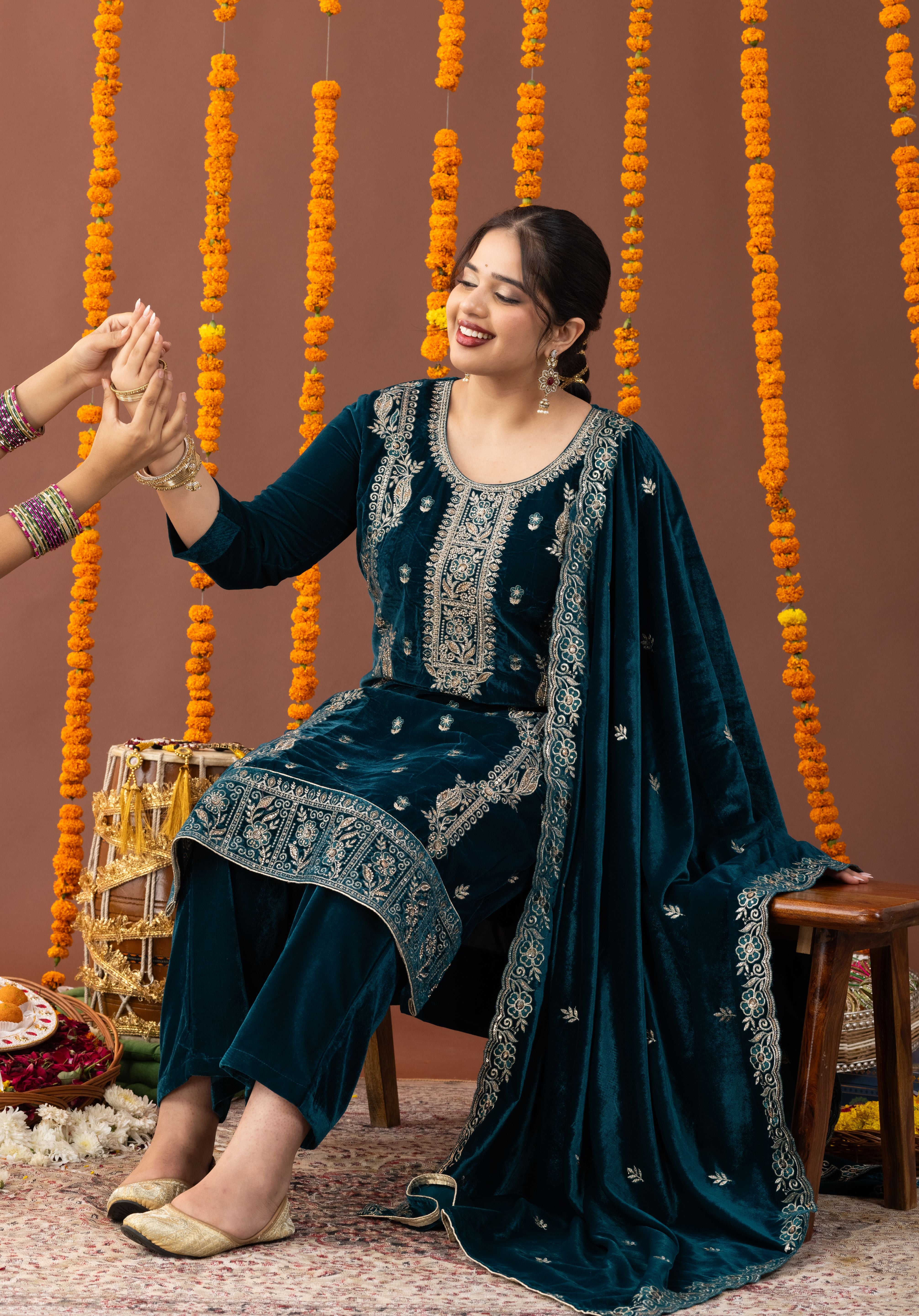 Kashmiri Velvet 3 Piece Suit Set