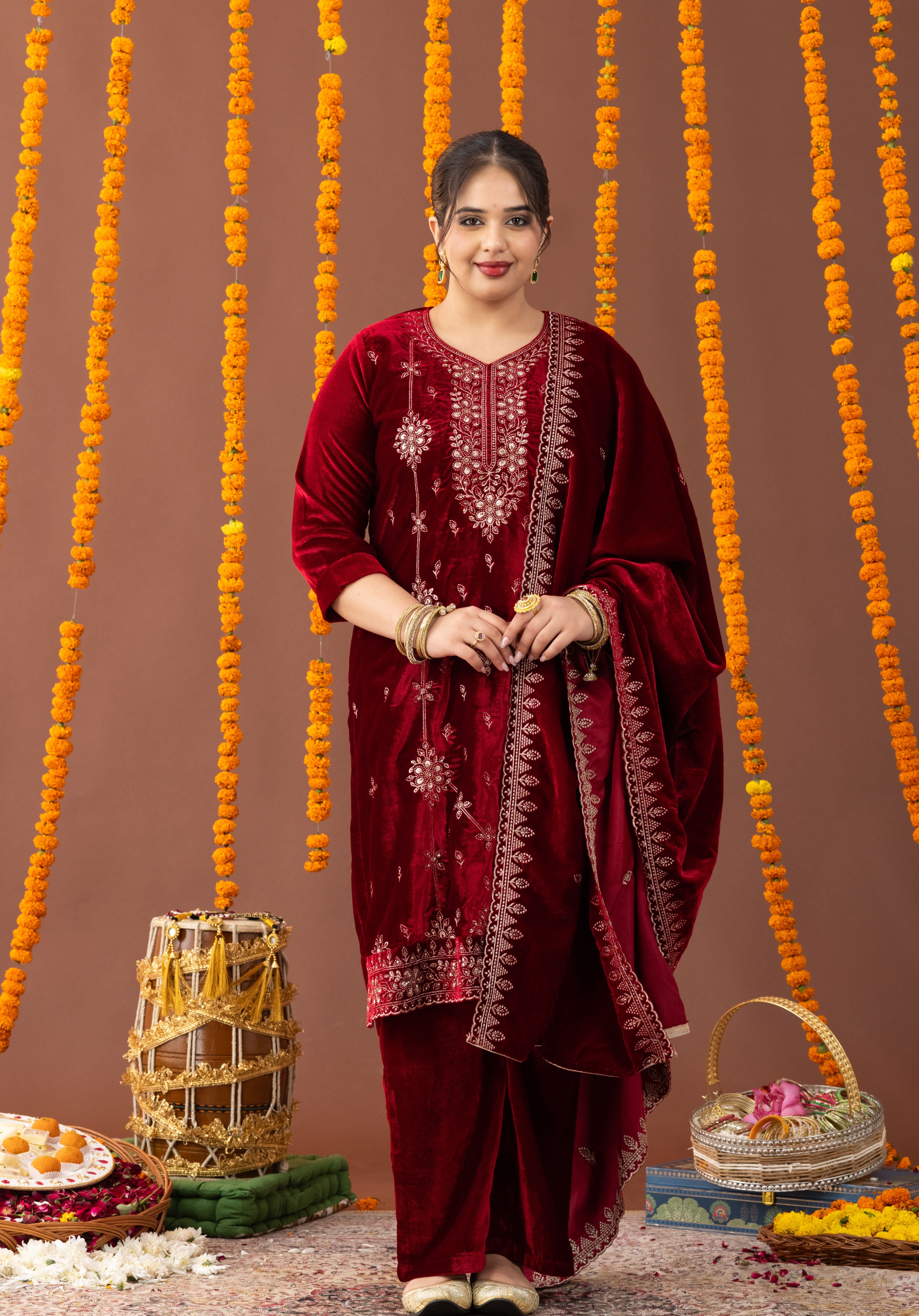 Hunar Velvet 3 Piece Suit Set