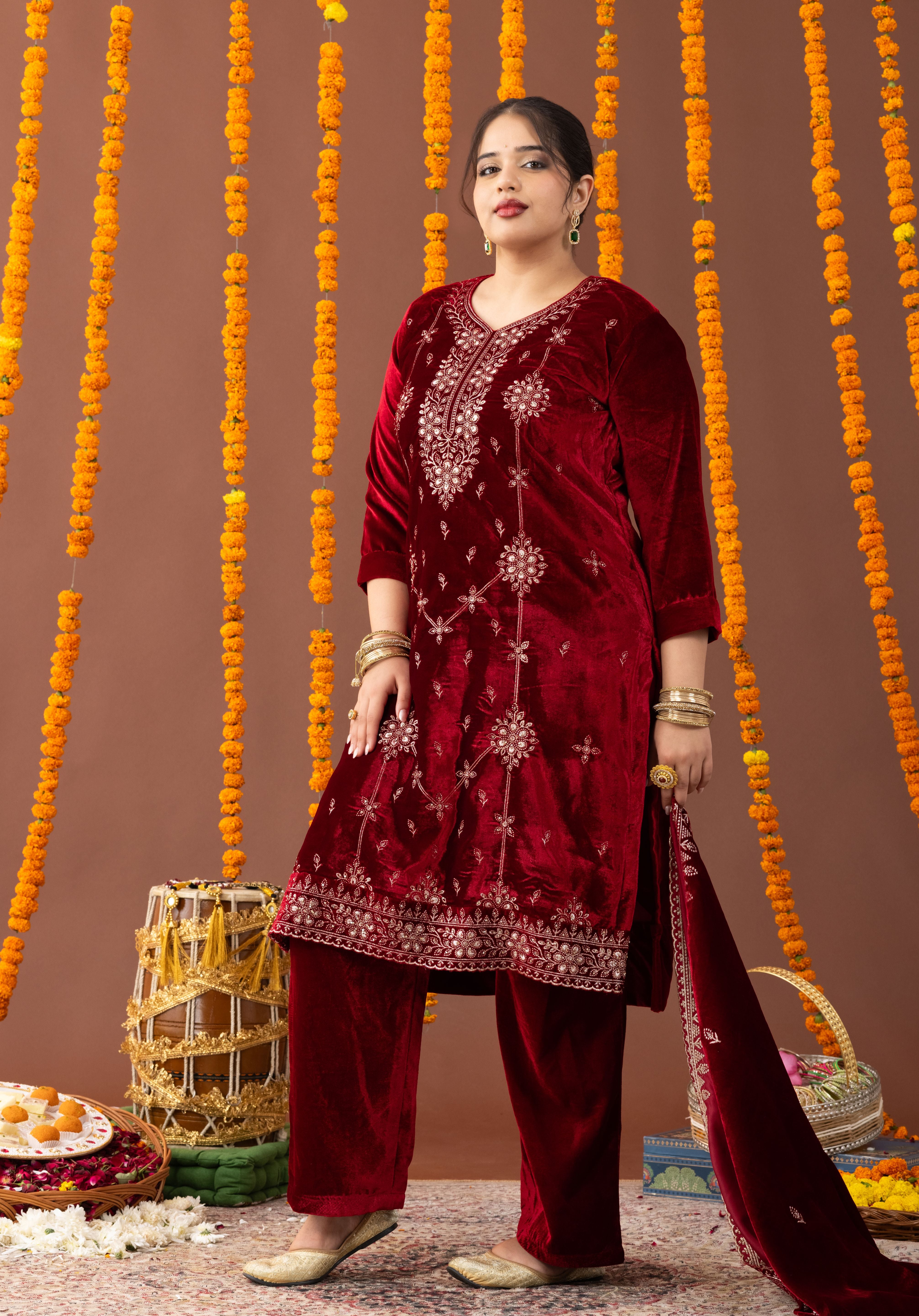 Husn Velvet 3 Piece Suit Set