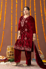 Husn Velvet 3 Piece Suit Set