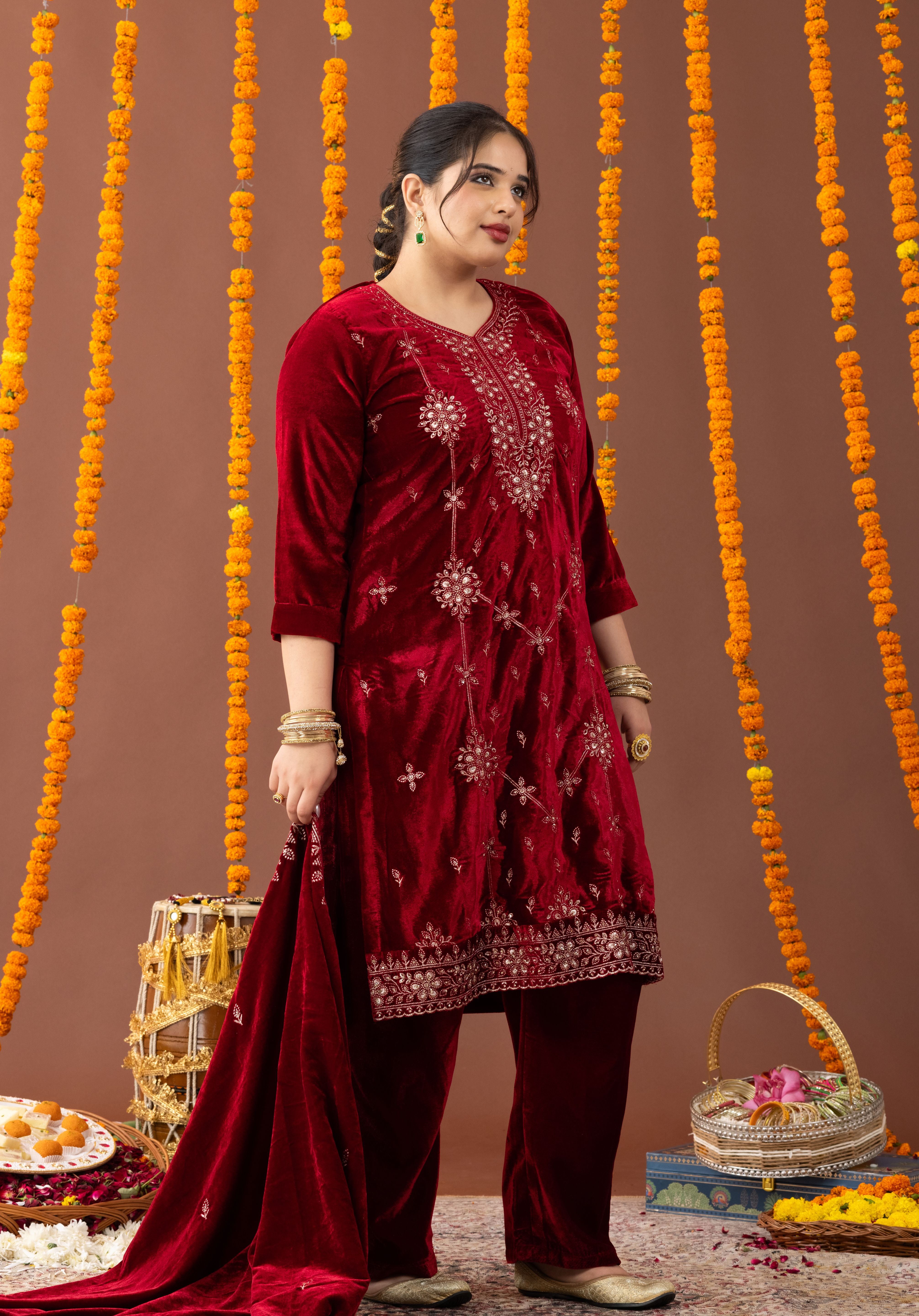 Hunar Velvet 3 Piece Suit Set